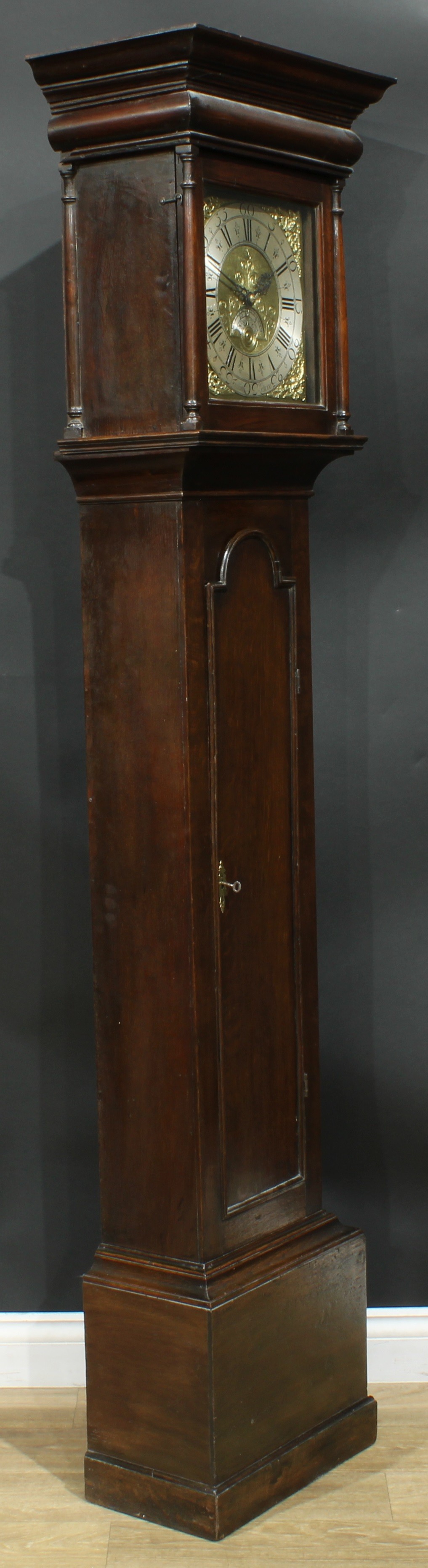 A George I/II oak Derbyshire longcase clock, 27cm square brass dial with silvered chapter ring - Image 2 of 6