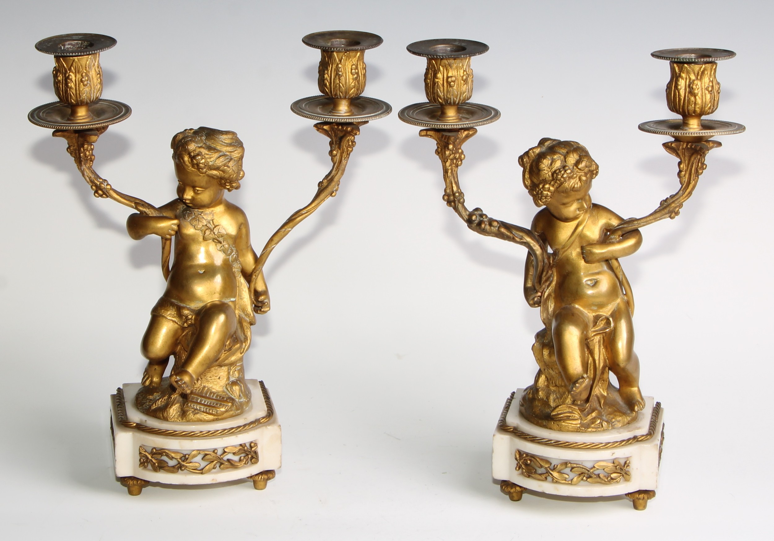 A pair of 19th century French bronze figural two-light candelabra, after Clodion (1738 - 1814), - Image 2 of 12