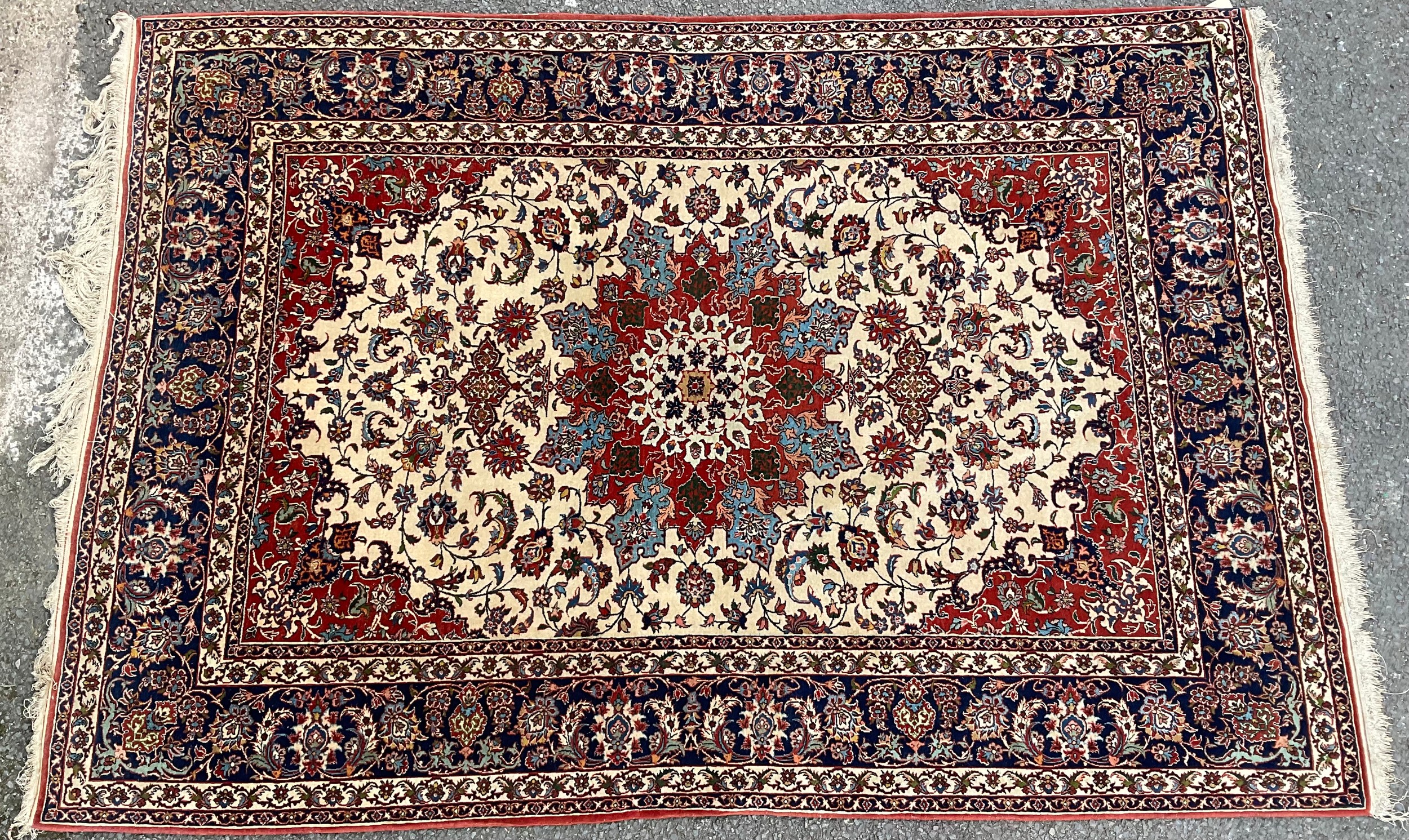 A Persian Isfahan silk warp rug or carpet, 212cm x 149cm