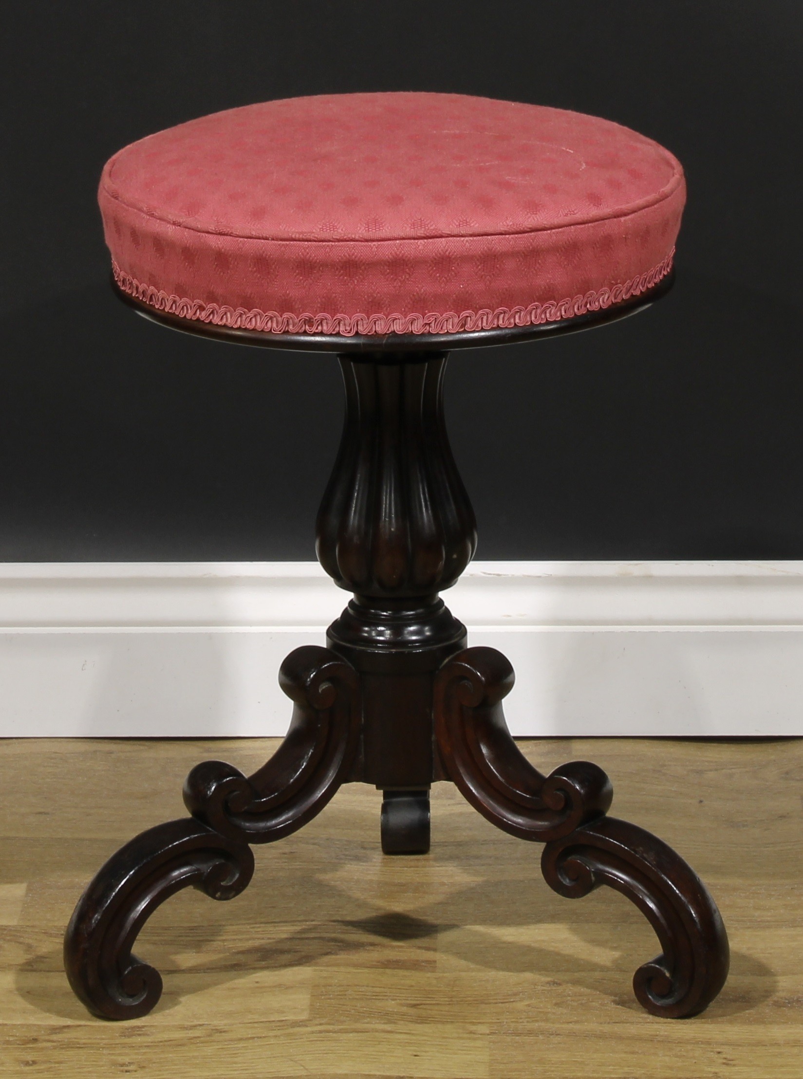 A near pair of Victorian rosewood piano stools, the largest 51cm raising to 74cm high, the seat 35. - Image 2 of 7