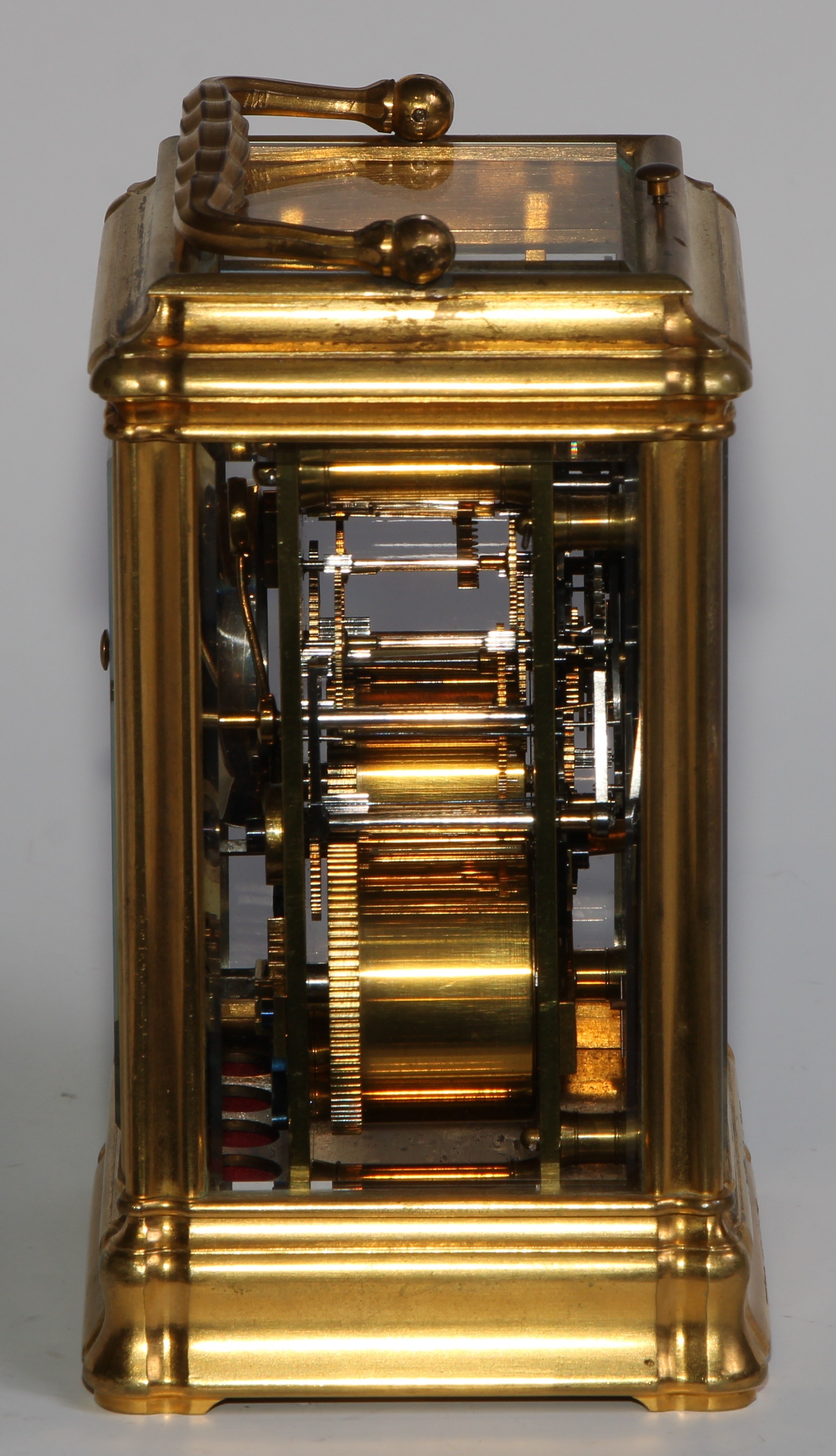 A 19th century gilt brass carriage clock, 6cm rectangular enamel dial inscribed Edward Bright, - Image 4 of 8