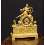 A French Empire ormolu mantle clock, the 7cm circular engine turned dial with Roman numerals, twin