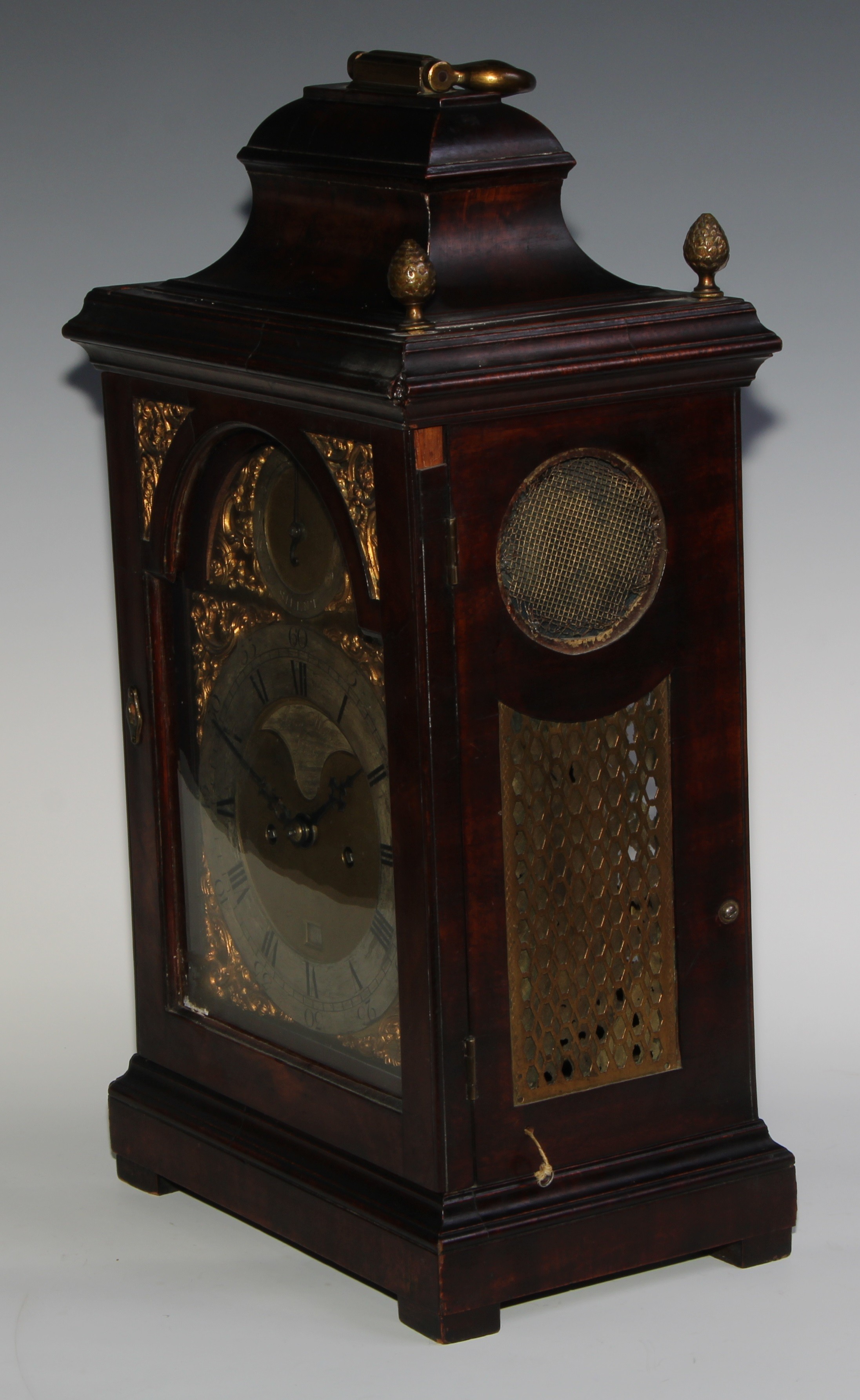 A George III mahogany repeating bracket clock, 17.5cm arched brass dial inscribed John Ward, London, - Image 5 of 7