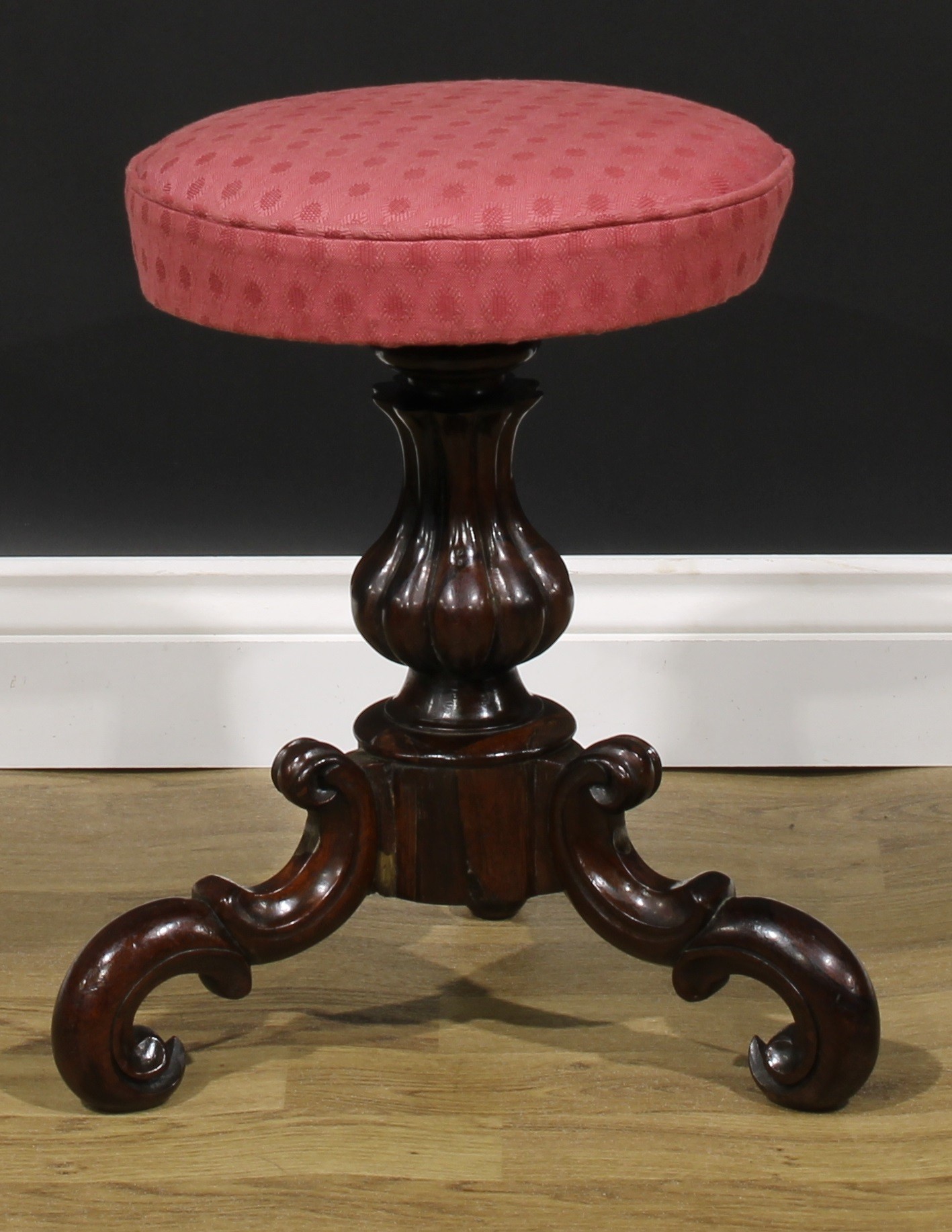 A near pair of Victorian rosewood piano stools, the largest 51cm raising to 74cm high, the seat 35. - Image 5 of 7