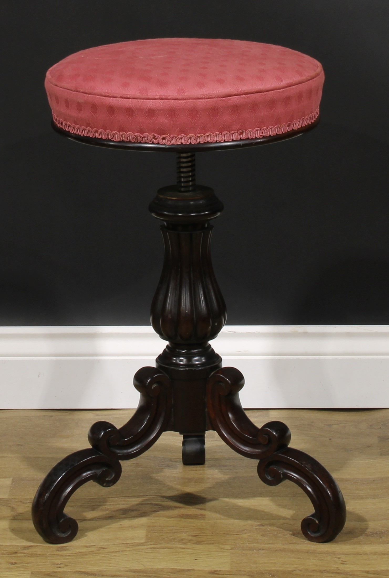 A near pair of Victorian rosewood piano stools, the largest 51cm raising to 74cm high, the seat 35. - Image 3 of 7