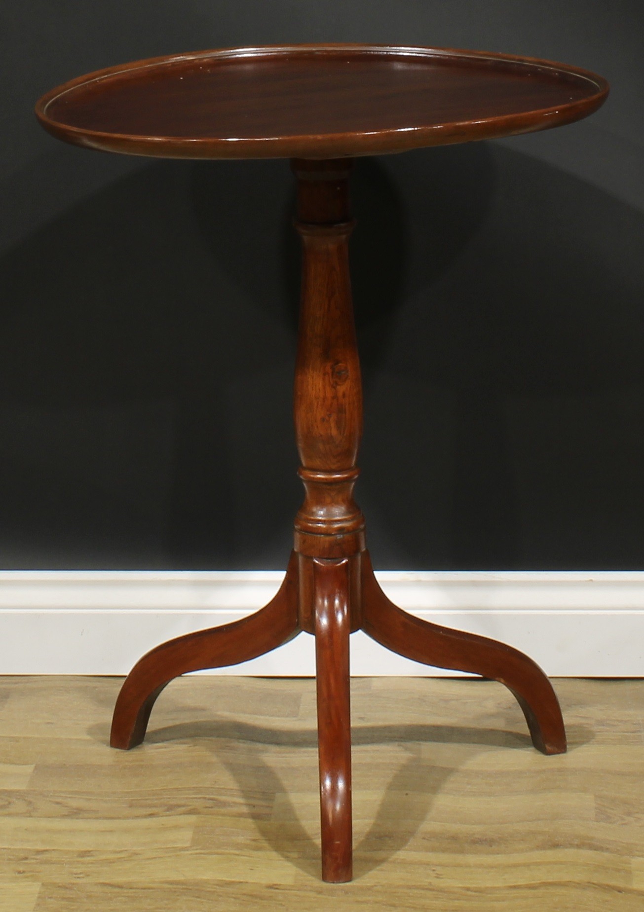 A 19th century mahogany and oak tripod occasional table, dished circular top, turned column, - Image 3 of 3