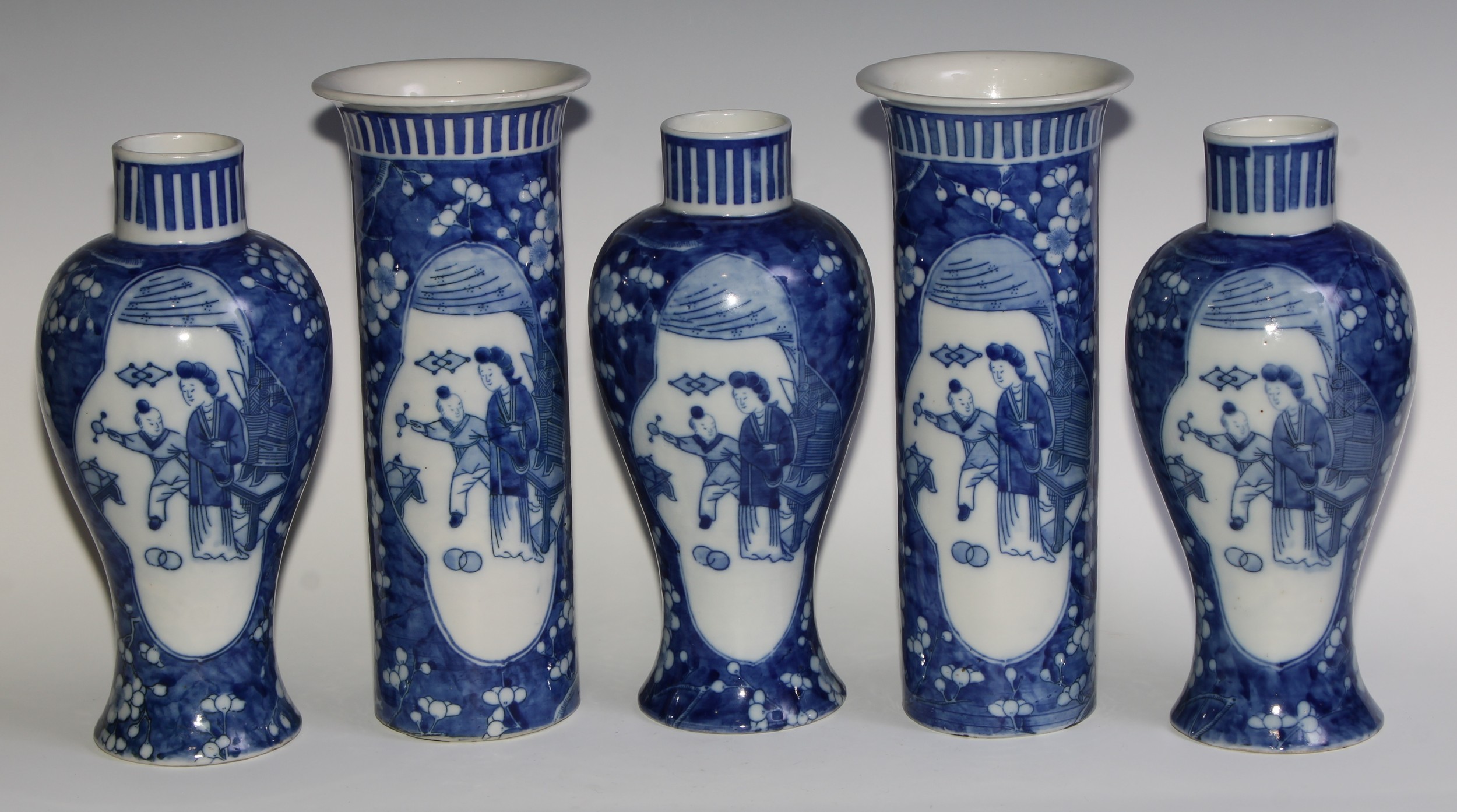 A Chinese five piece garniture, comprising three baluster vases and a pair of sleeve vases, each - Image 2 of 27