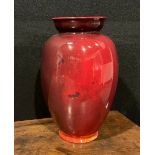 A Bernard Moore flambé ovoid vase, flared rim, signed to base, 18.5cm high