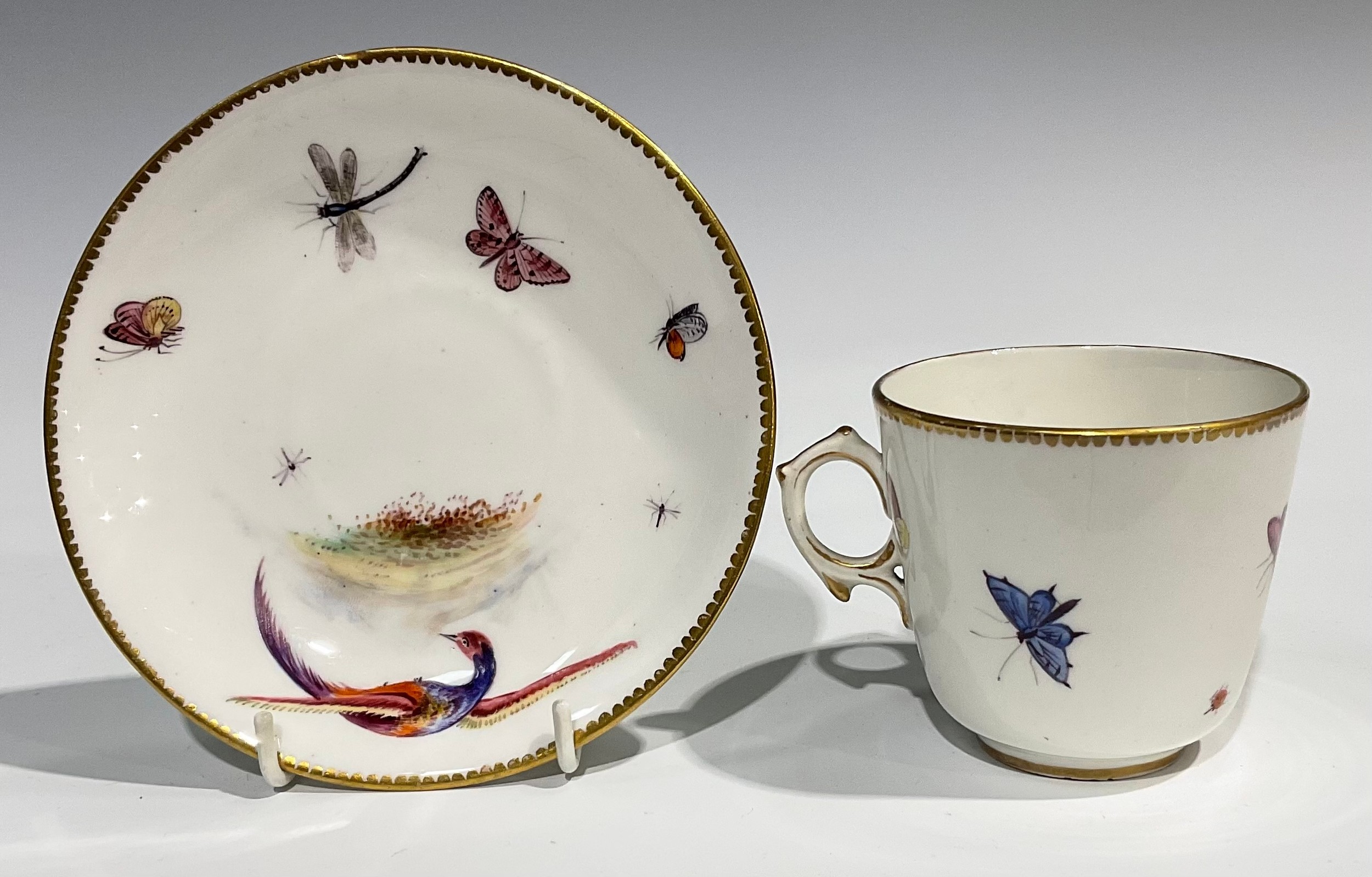 A Worcester fluted teacup and saucer, circular cartouches painted with lakeside scenes, edged with a - Image 10 of 11