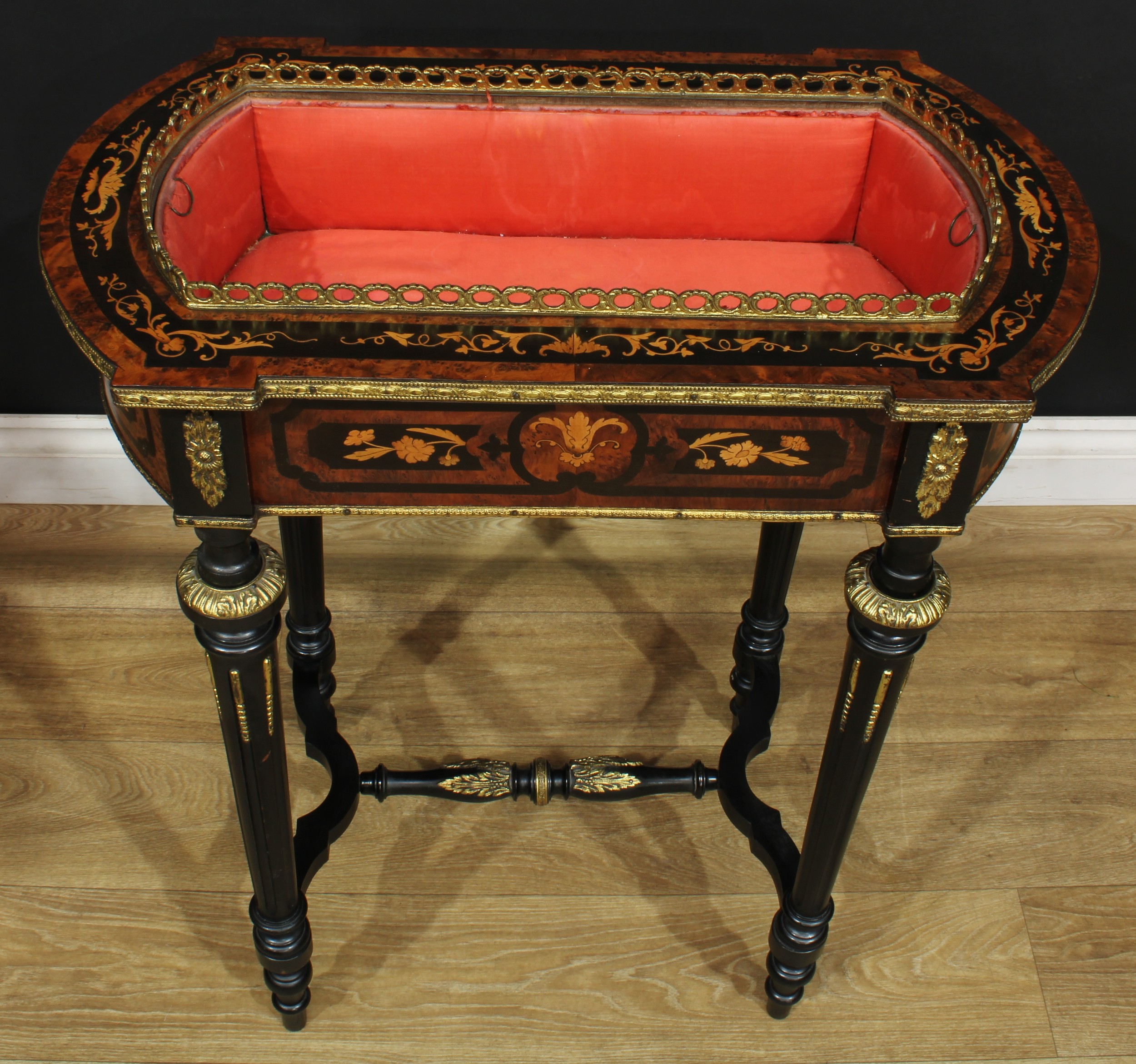 A 19th century gilt metal mounted amboyna, ebonised and marquetry jardiniere table, removable - Image 6 of 6