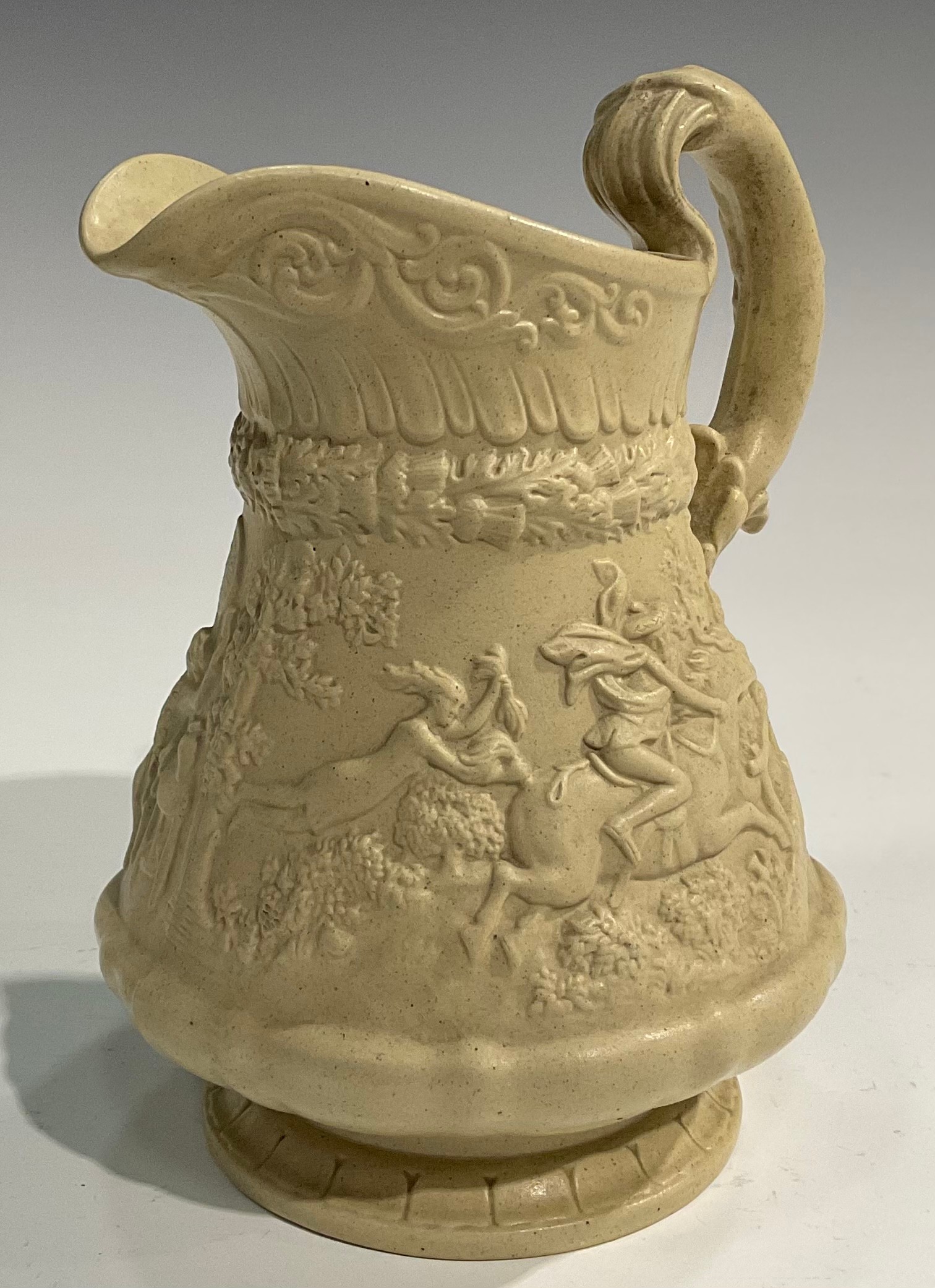 A 19th century Charles Meigh style stoneware jug, relief moulded with Bacchus masks, acanthus and - Image 7 of 16