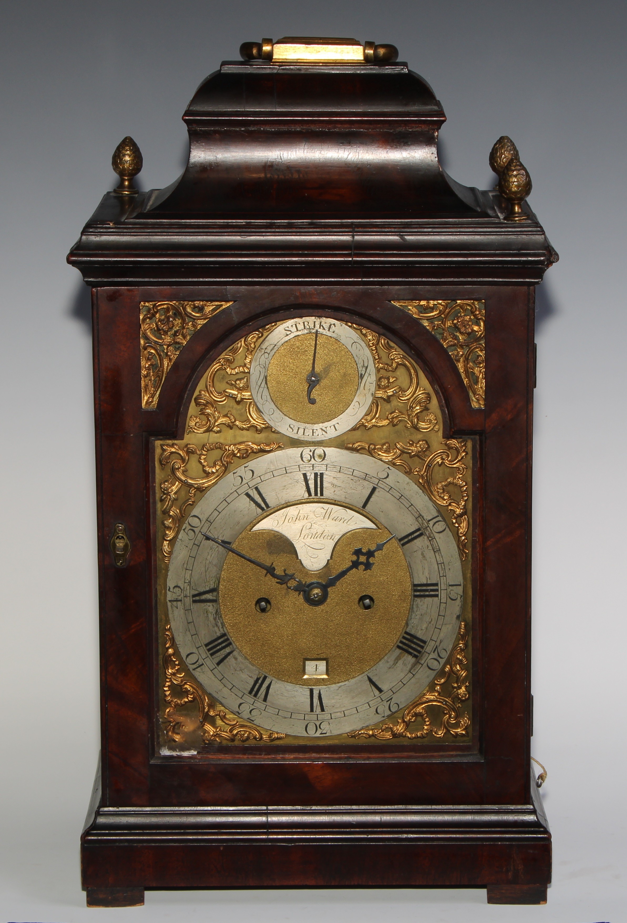 A George III mahogany repeating bracket clock, 17.5cm arched brass dial inscribed John Ward, London, - Image 2 of 7