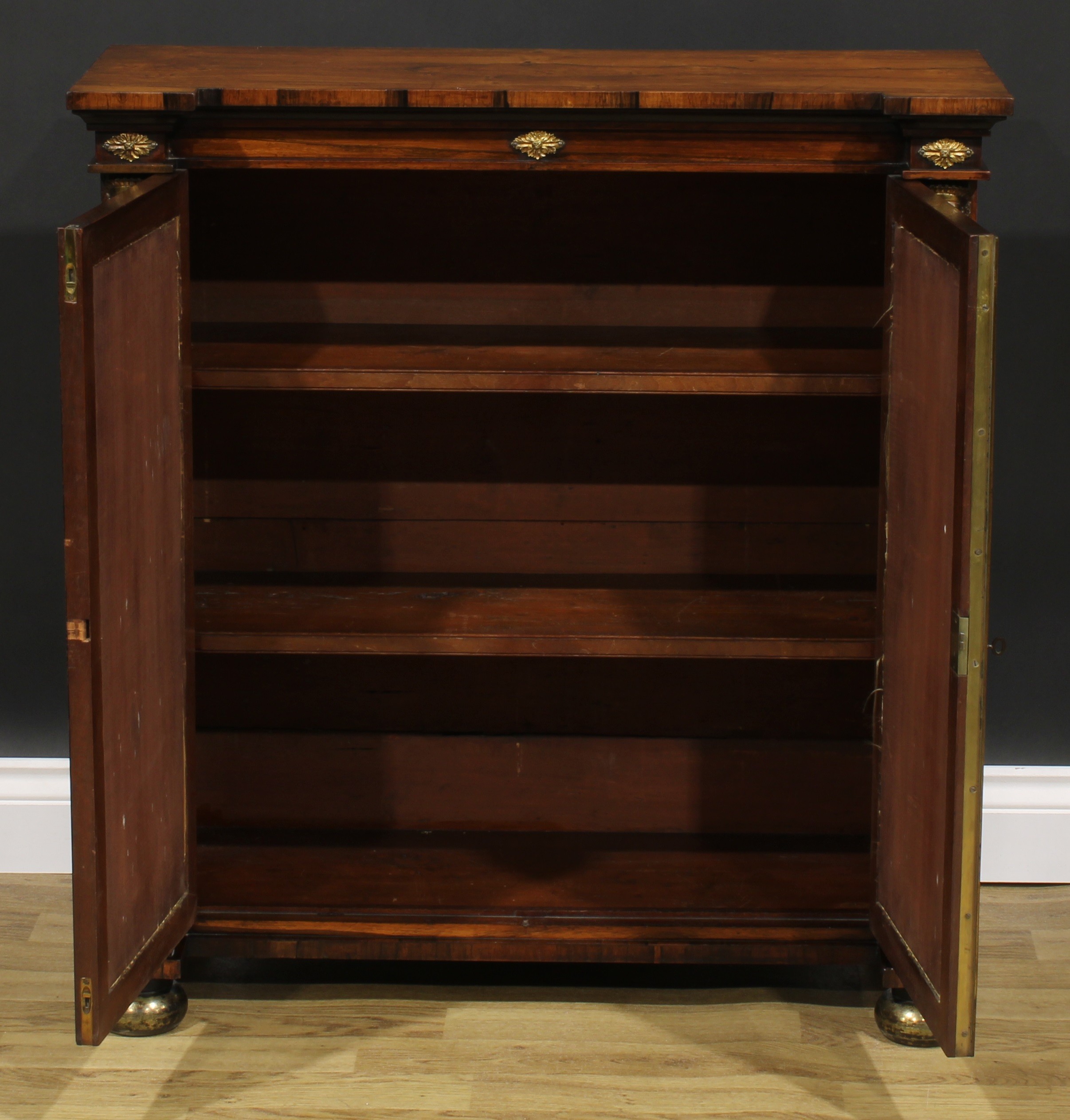 A Regency Egyptian Revival gilt metal mounted rosewood side cabinet, slightly oversailing top - Image 3 of 6