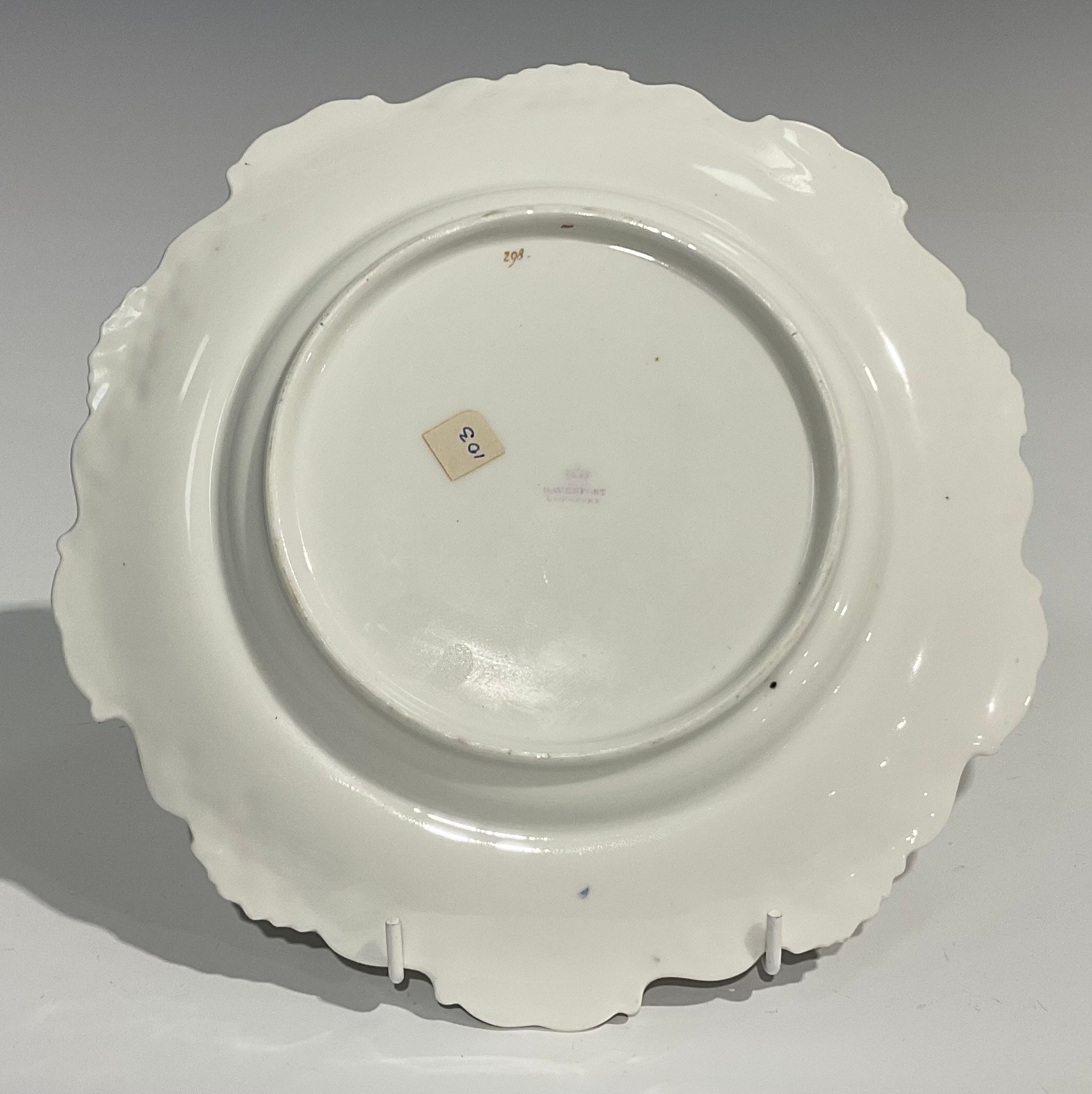 A Davenport shaped circular plate, the field painted with flowers, grey border moulded with - Image 4 of 11