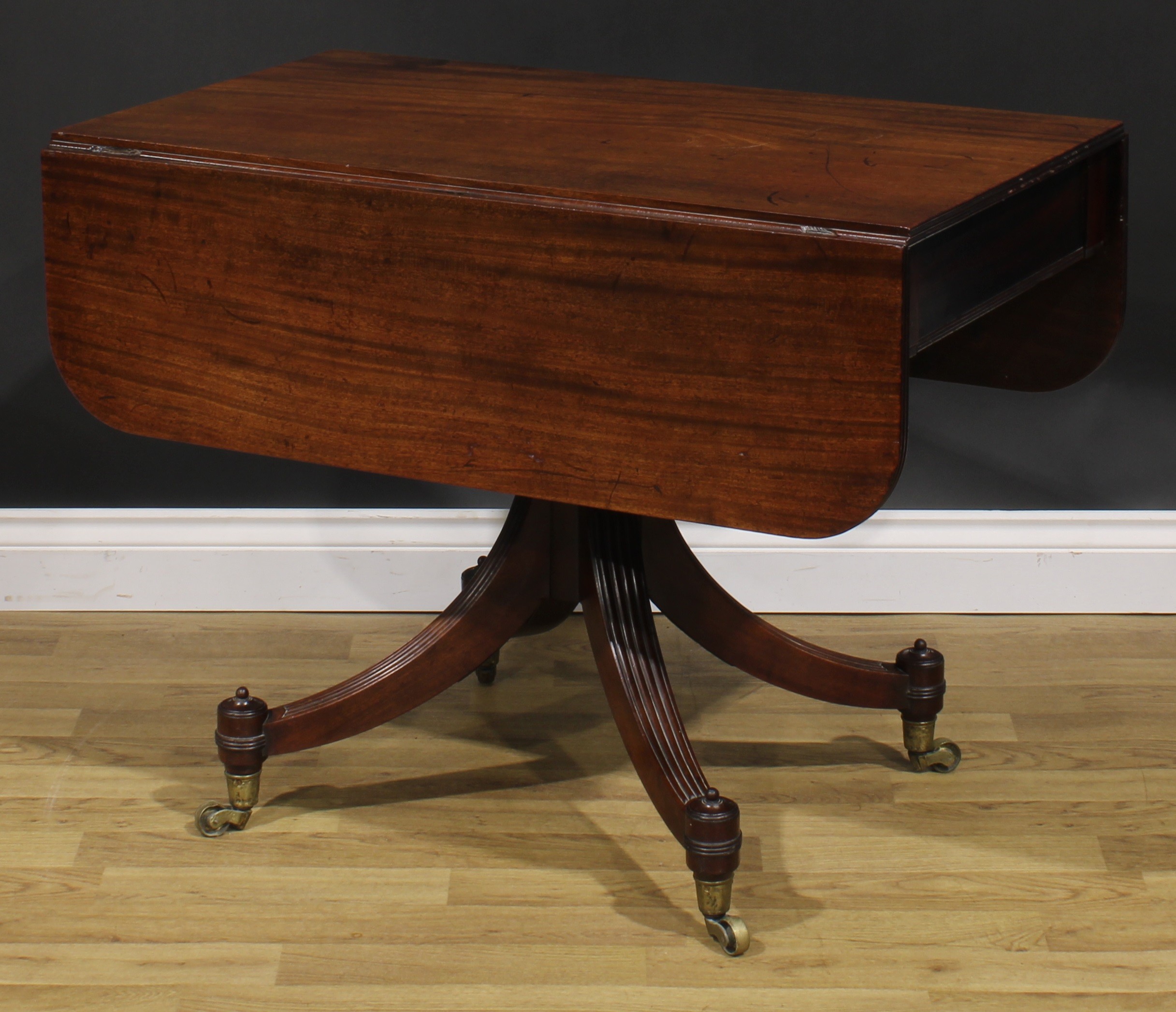 A George IV mahogany Pembroke table, possibly Scottish, rounded rectangular top with reeded edge and - Image 4 of 7