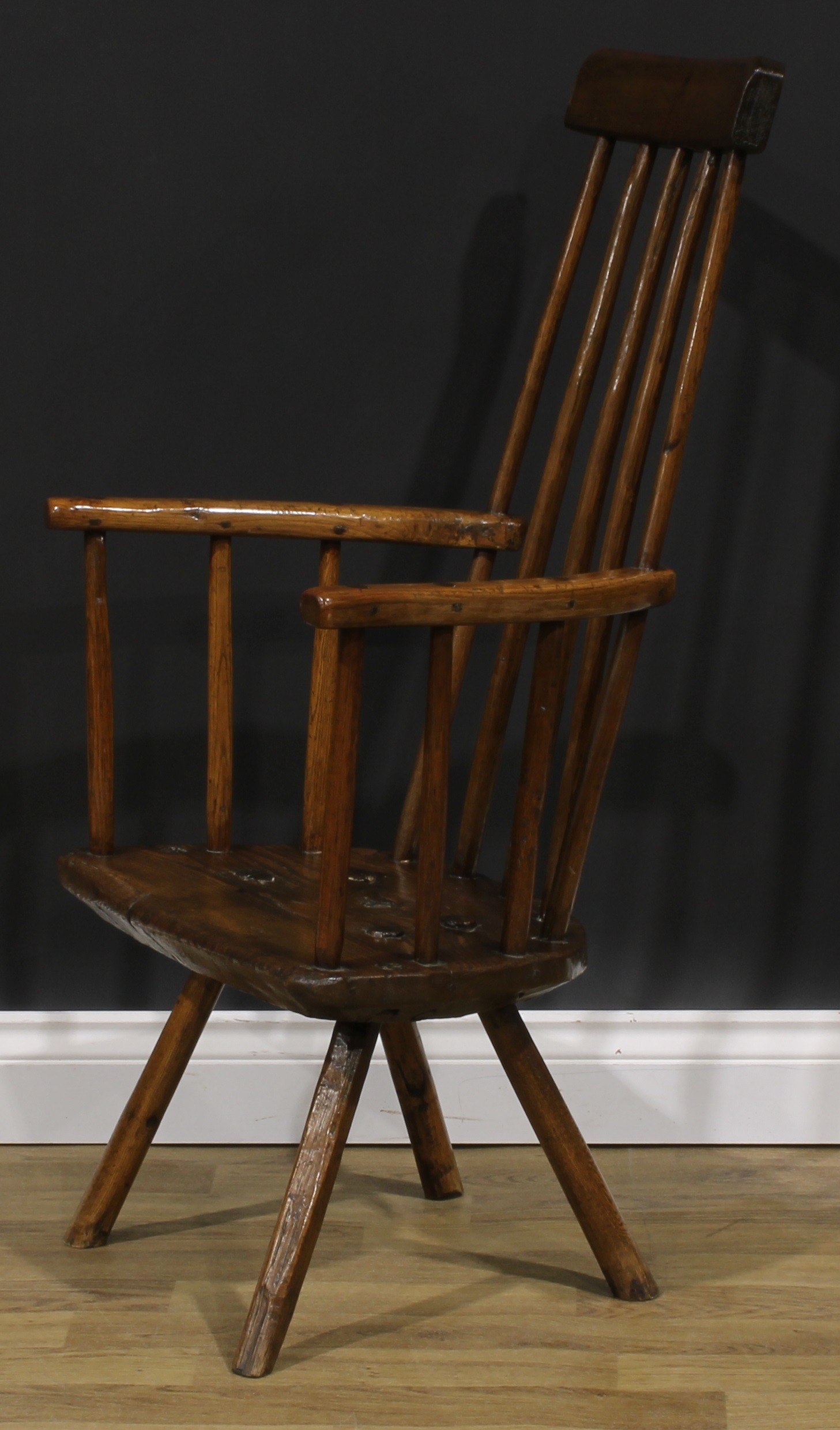 A 19th century Irish ash and elm primary hedge or famine chair, of traditional vernacular form, 99cm - Image 3 of 4