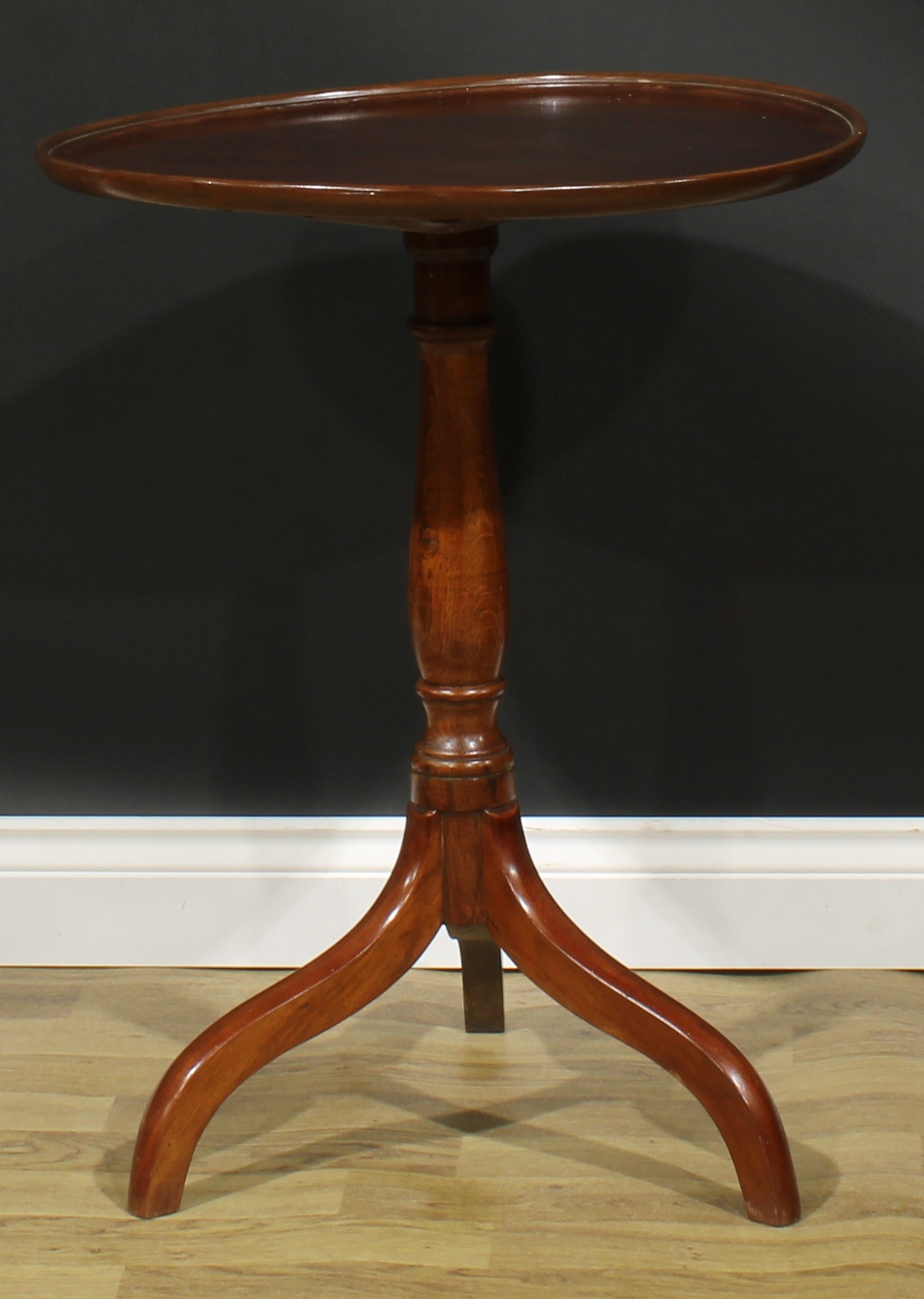 A 19th century mahogany and oak tripod occasional table, dished circular top, turned column, - Image 2 of 3