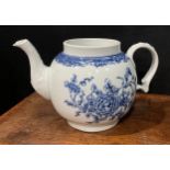 A rare Bristol blue and white transfer printed globular teapot decorated with a spray of flowers