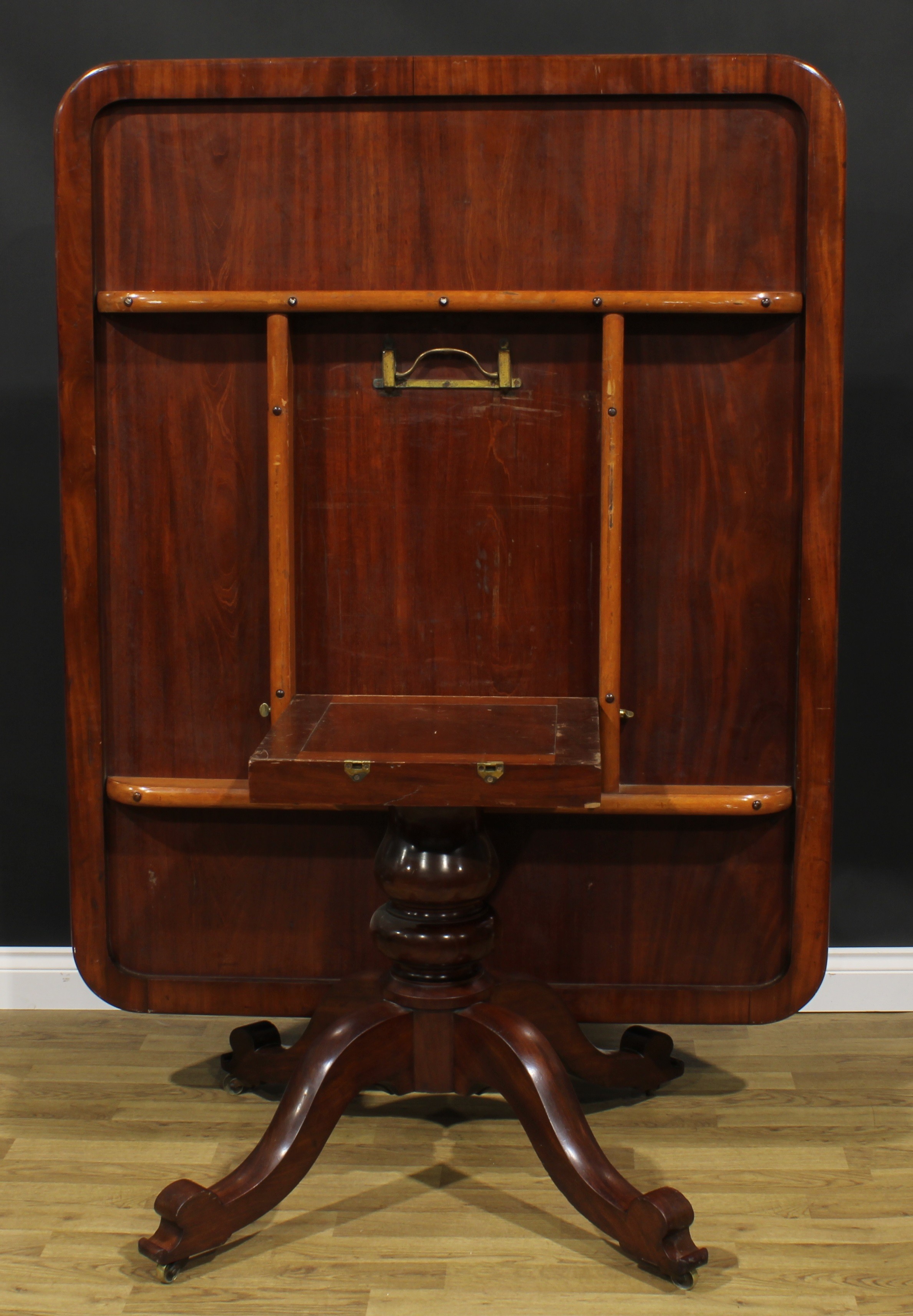 A 19th century mahogany breakfast table, rounded rectangular tilting top, turned column, cabriole - Image 4 of 4