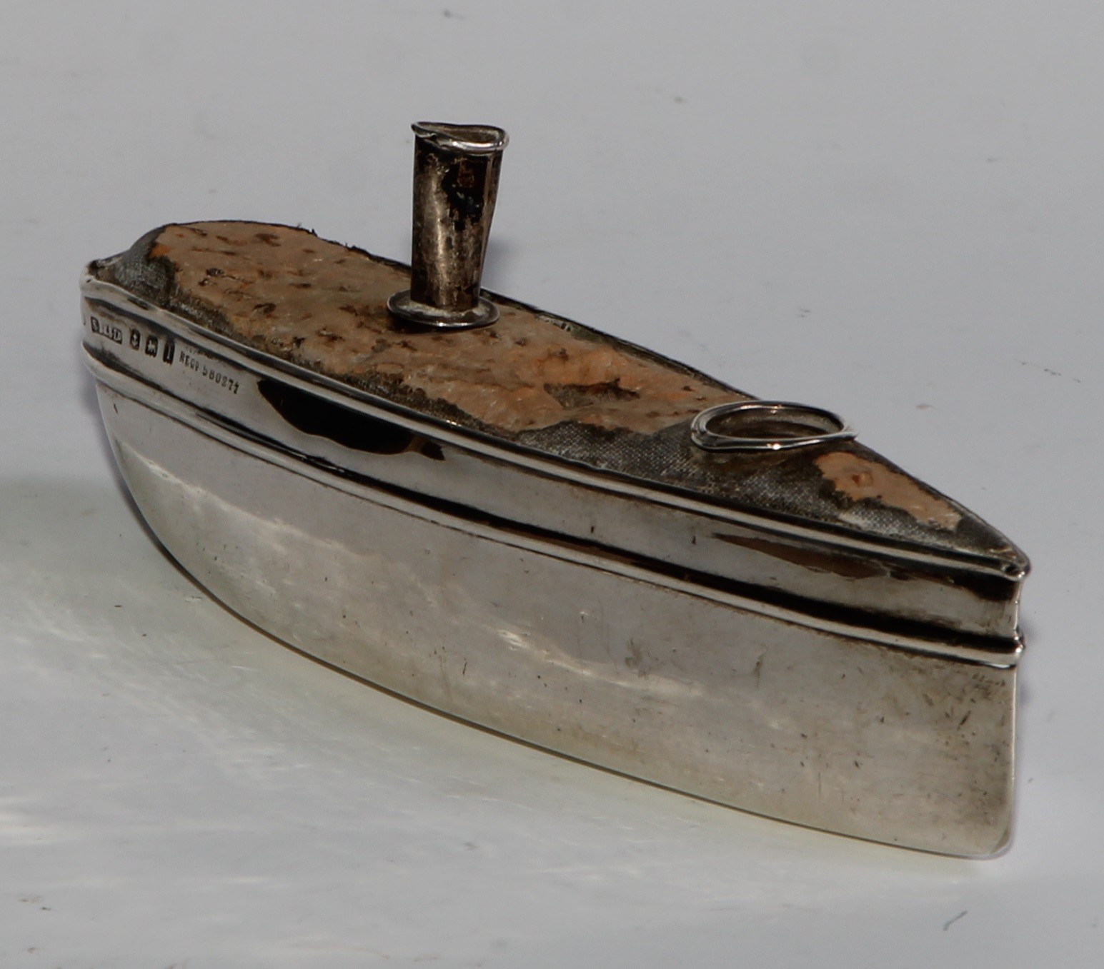 A George V silver novelty pin cushion, as a ship, 12.5cm long, S Blanckensee & Sons Ltd, - Image 3 of 5