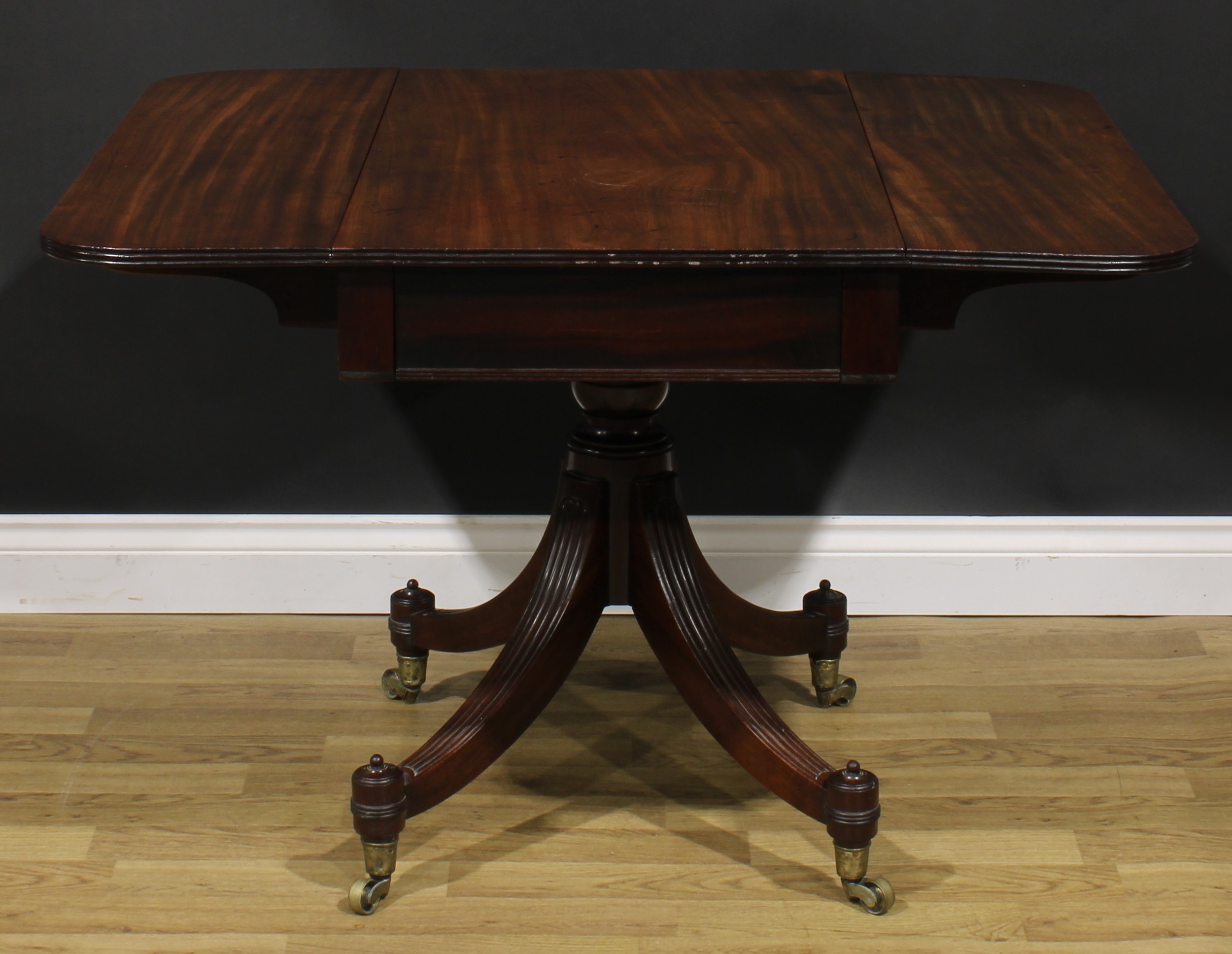 A George IV mahogany Pembroke table, possibly Scottish, rounded rectangular top with reeded edge and - Image 3 of 7