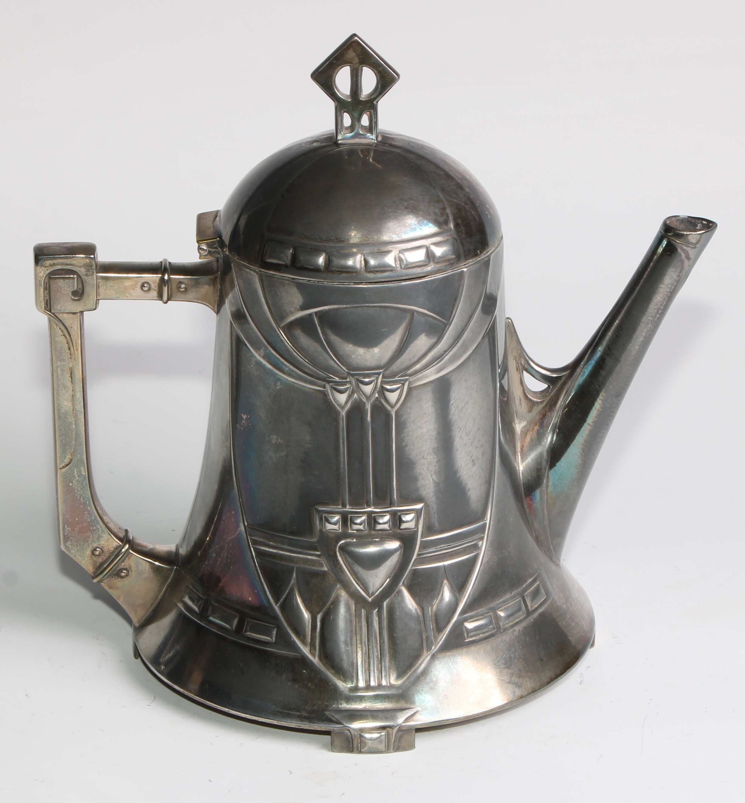 A W.M.F. Art Nouveau Jugendstil silver plated teapot, Ginkgo design, of spreading cylindrical - Image 2 of 6