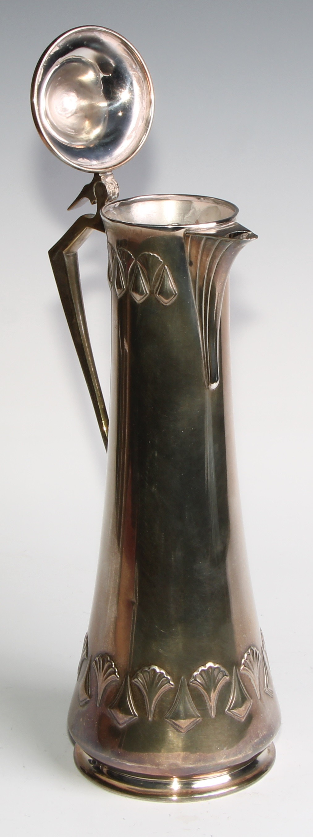 A W.M.F. Art Nouveau Jugendstil silver plated claret jug, Ginkgo design, of spreading cylindrical - Image 4 of 6