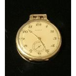 A Moeris pocket watch, the Art Deco case stamped '18k' for 18ct gold, frosted silver dial with