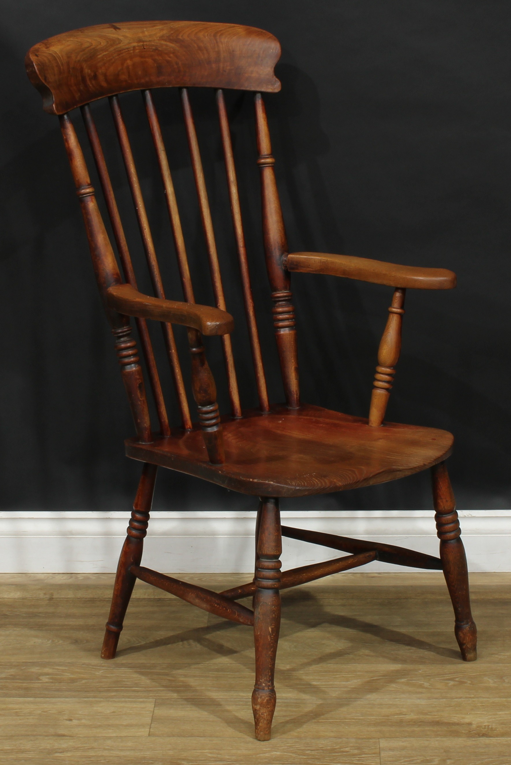 A 19th century elm, ash and beech stick back Windsor kitchen armchair, 108cm high, 58cm wide, the - Image 2 of 4