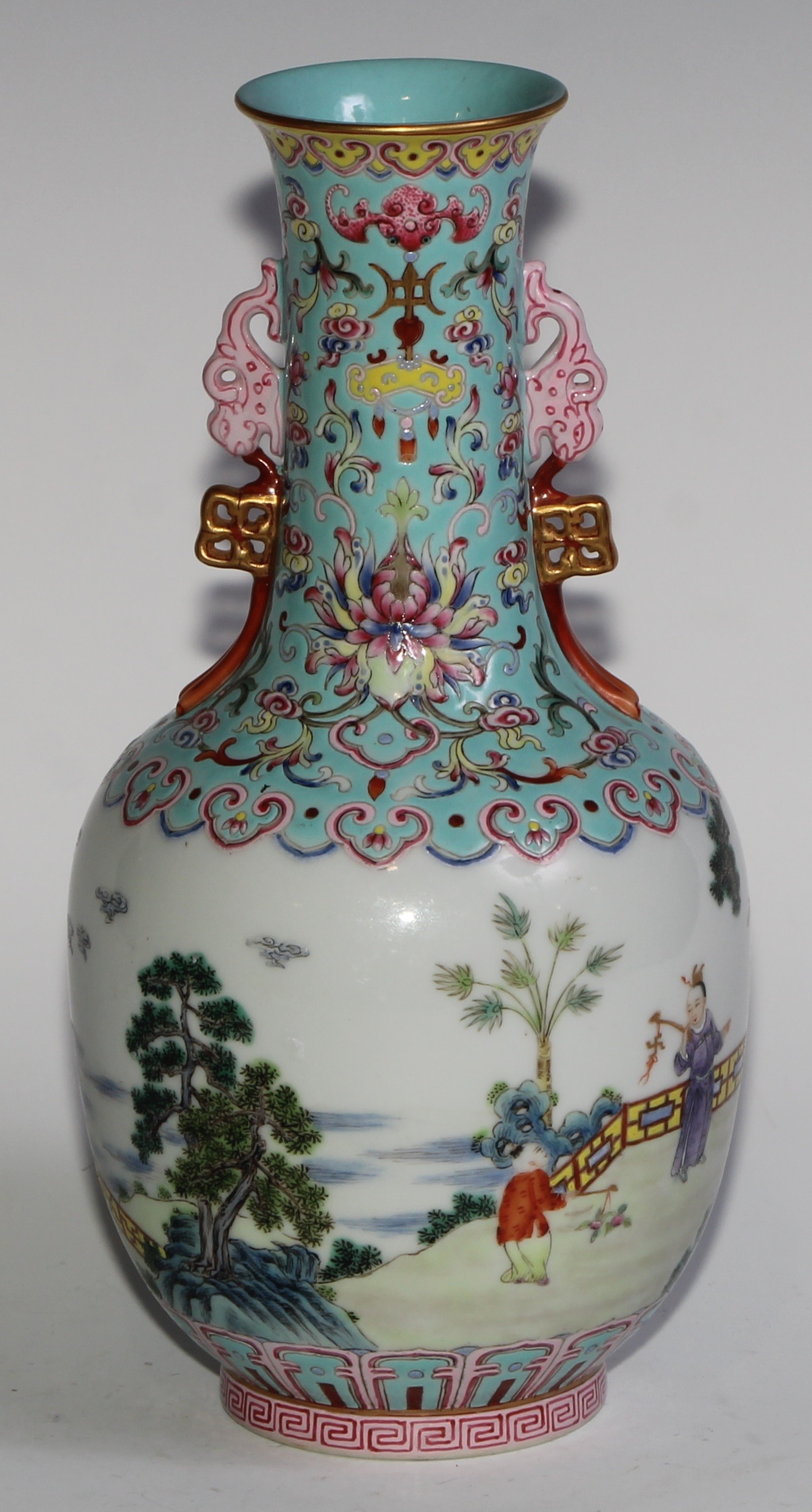 A Chinese ovoid ovoid vase, painted in polychrome enamels with children at play outside a pagoda, - Image 5 of 6