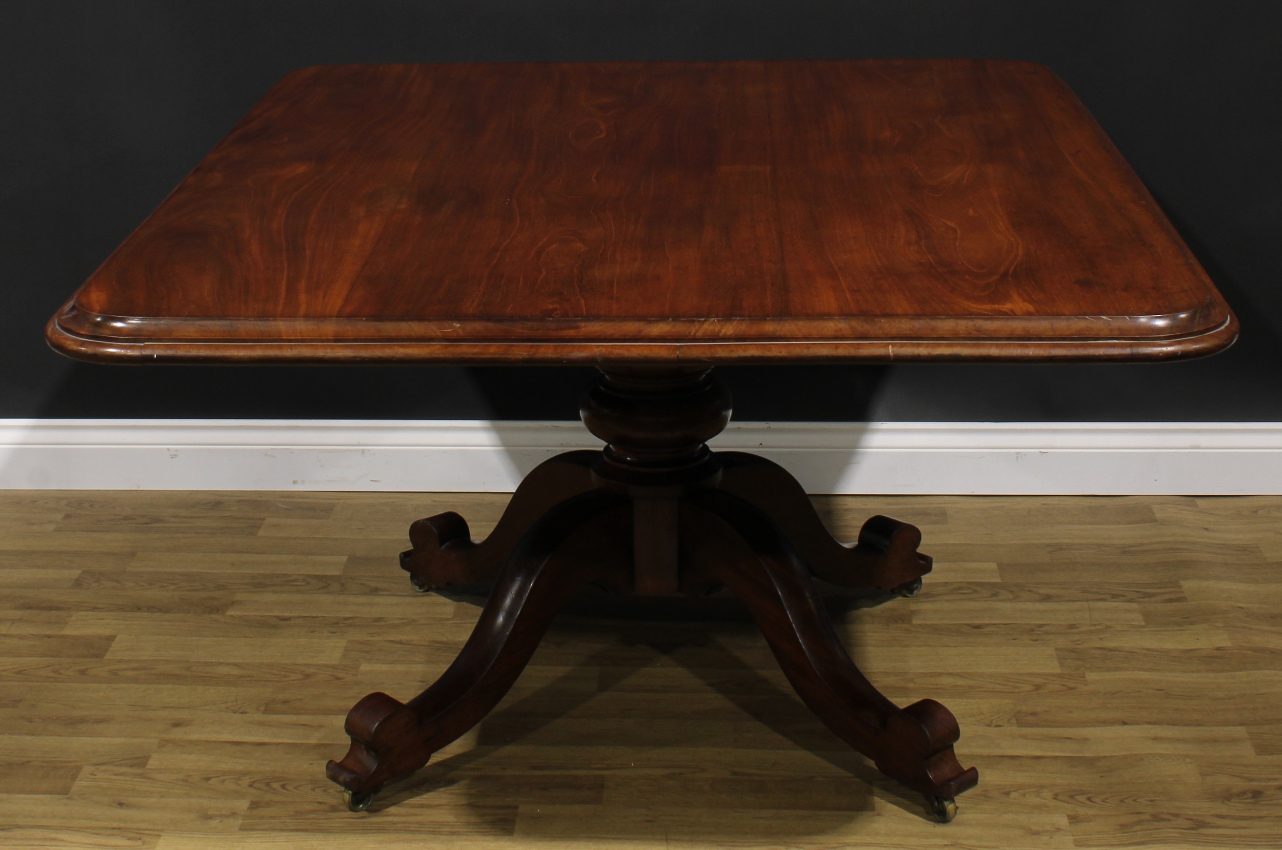 A 19th century mahogany breakfast table, rounded rectangular tilting top, turned column, cabriole - Image 2 of 4