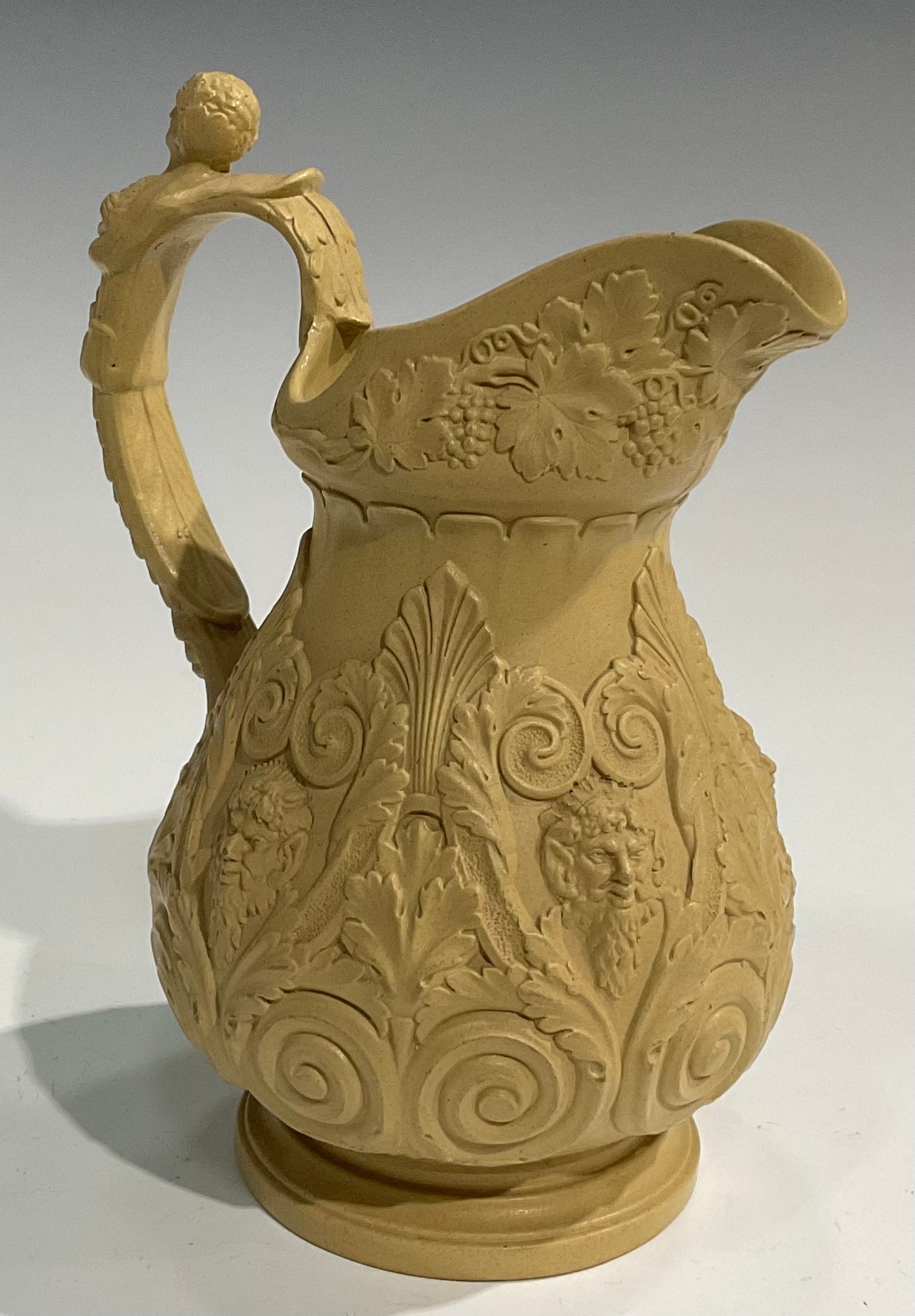 A 19th century Charles Meigh style stoneware jug, relief moulded with Bacchus masks, acanthus and - Image 14 of 16