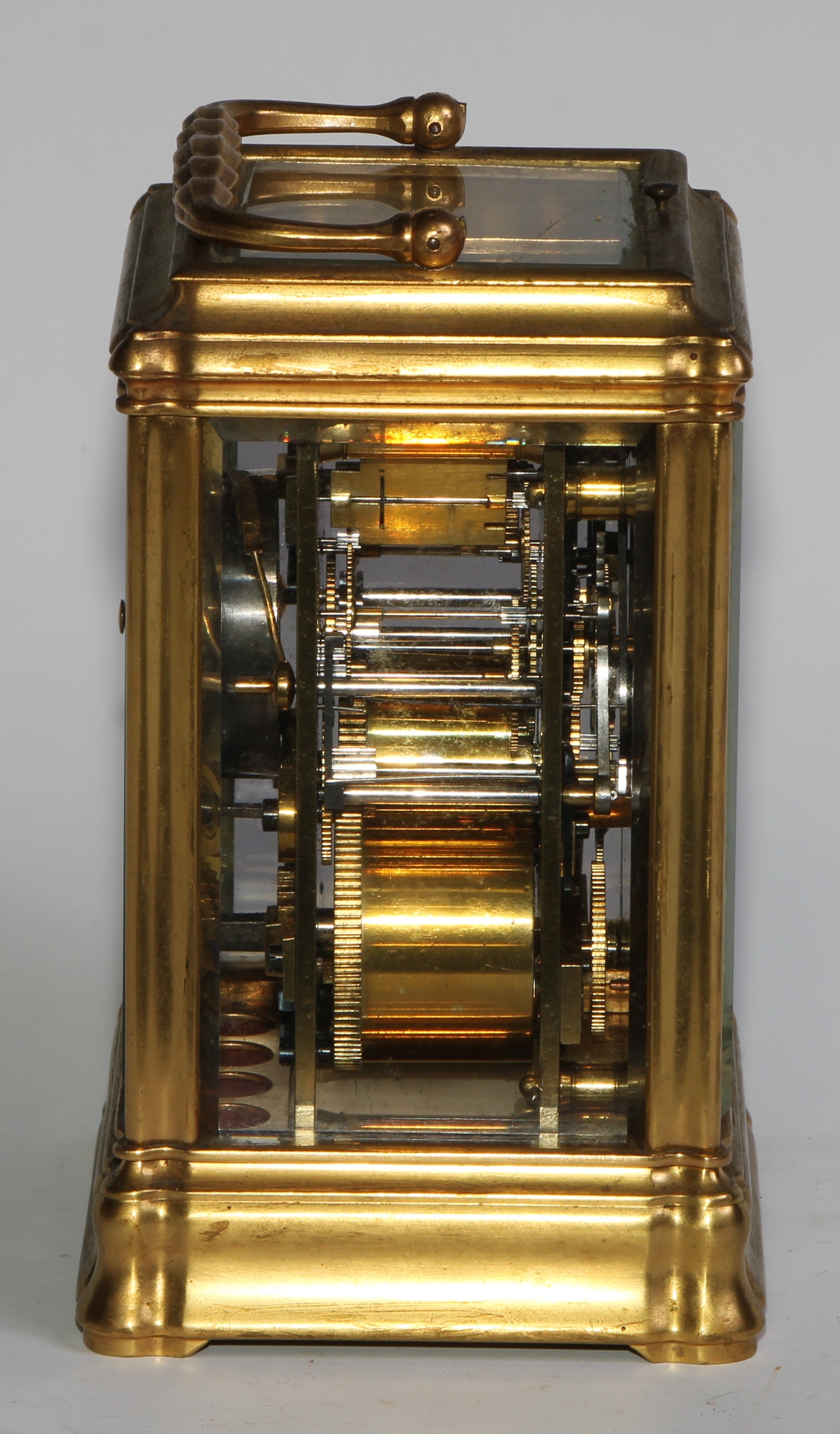 A 19th century Anglo-Indian gilt brass repeater carriage clock, 7cm rectangular enamel dial with - Image 4 of 8