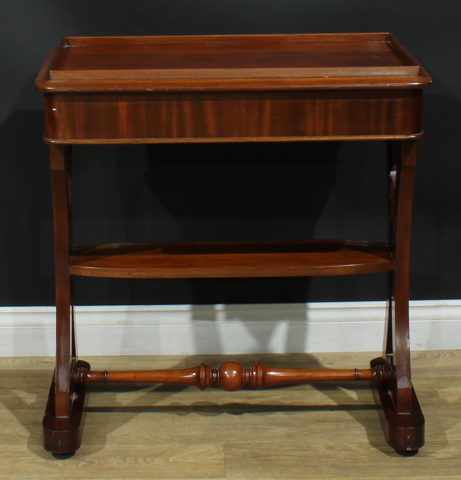 An early Victorian mahogany silver table, rounded rectangular galleried top above a pair of frieze - Image 6 of 6