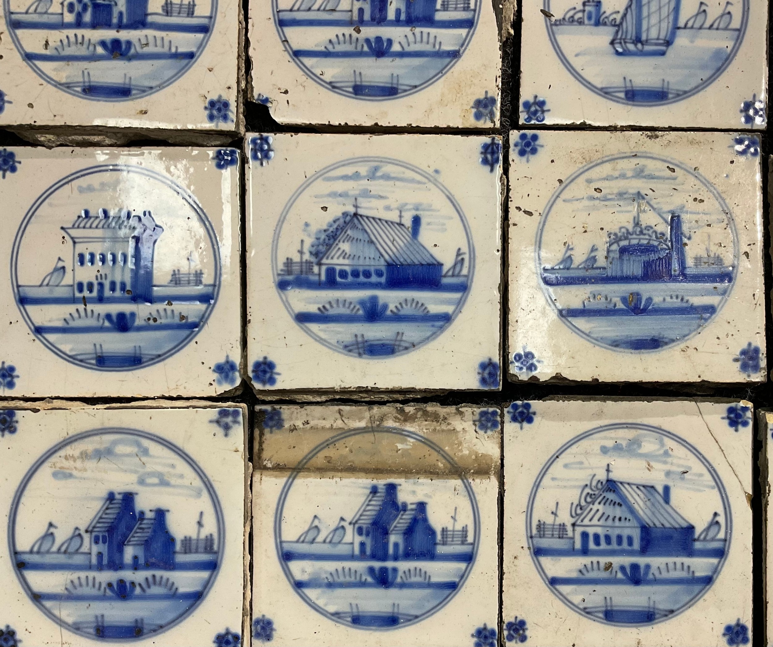 A quantity of Delftware blue and white tiles, predominantly decorated in the traditional manner with - Image 2 of 4