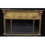 A 19th century giltwood and gesso triple-plate chimney glass, moulded cornice applied with a row