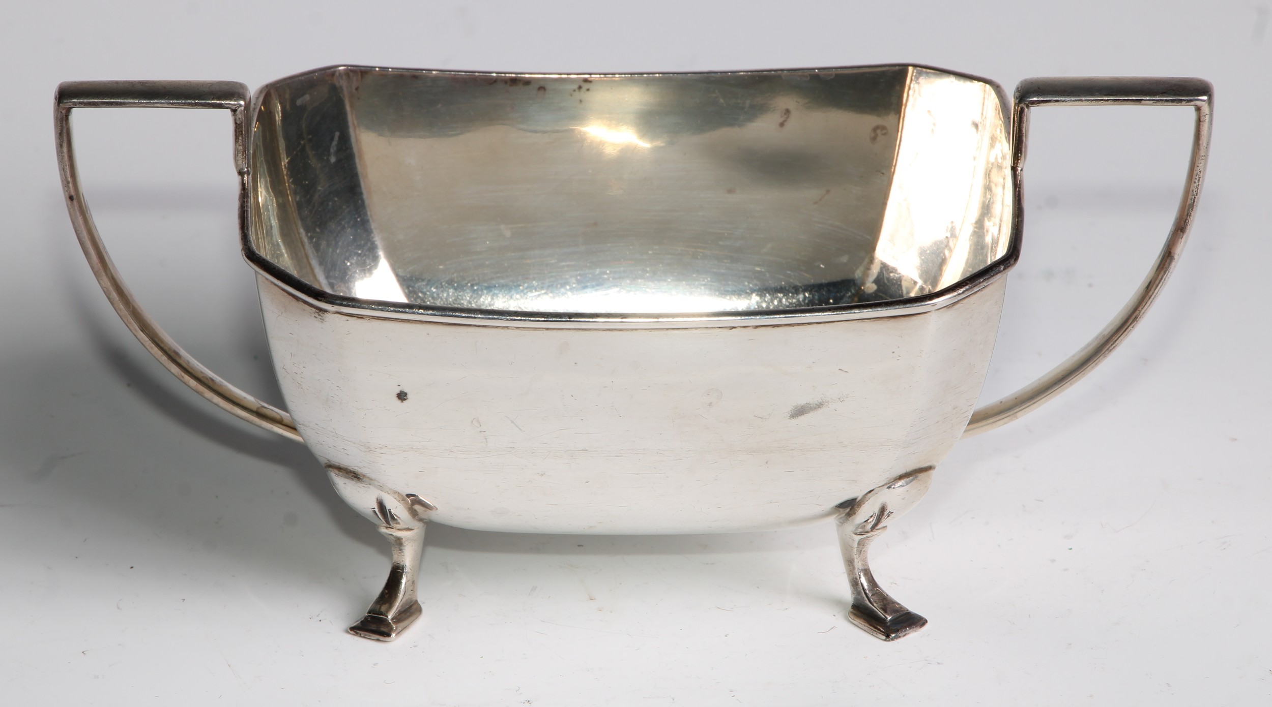 A George V Art silver Art Deco four piece tea service, angular handles, pad feet, Cooper - Image 17 of 19