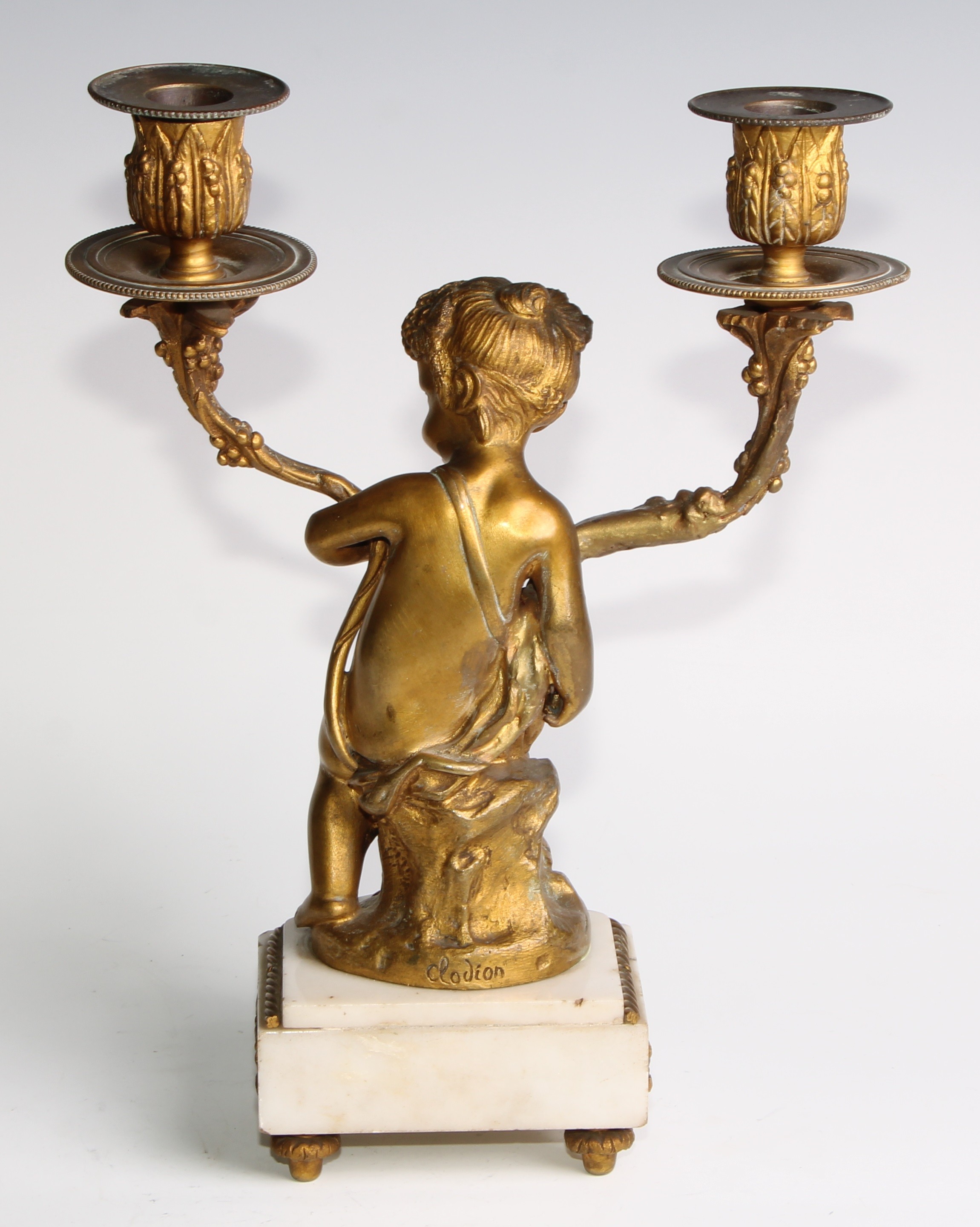 A pair of 19th century French bronze figural two-light candelabra, after Clodion (1738 - 1814), - Image 6 of 12