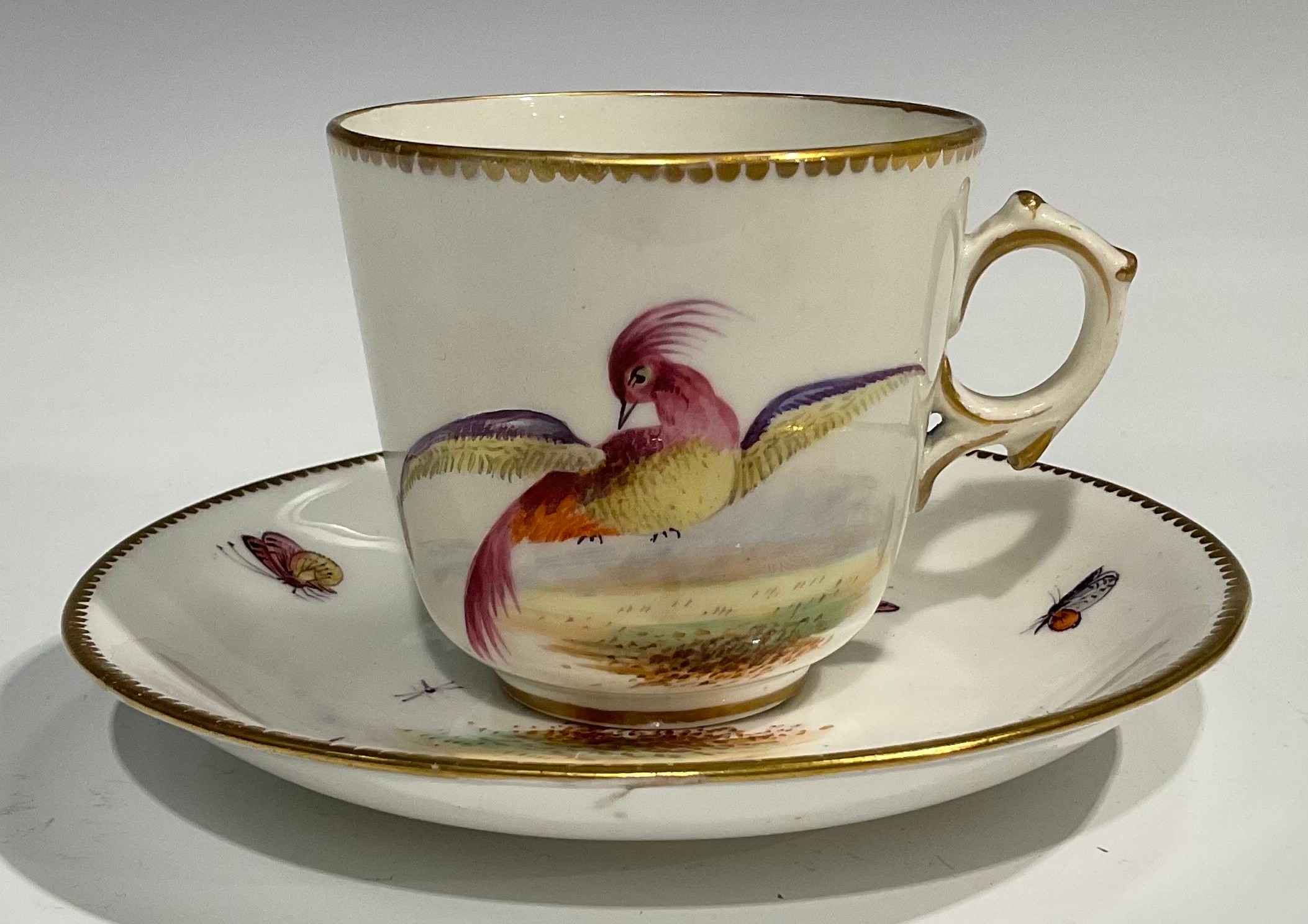 A Worcester fluted teacup and saucer, circular cartouches painted with lakeside scenes, edged with a - Image 9 of 11