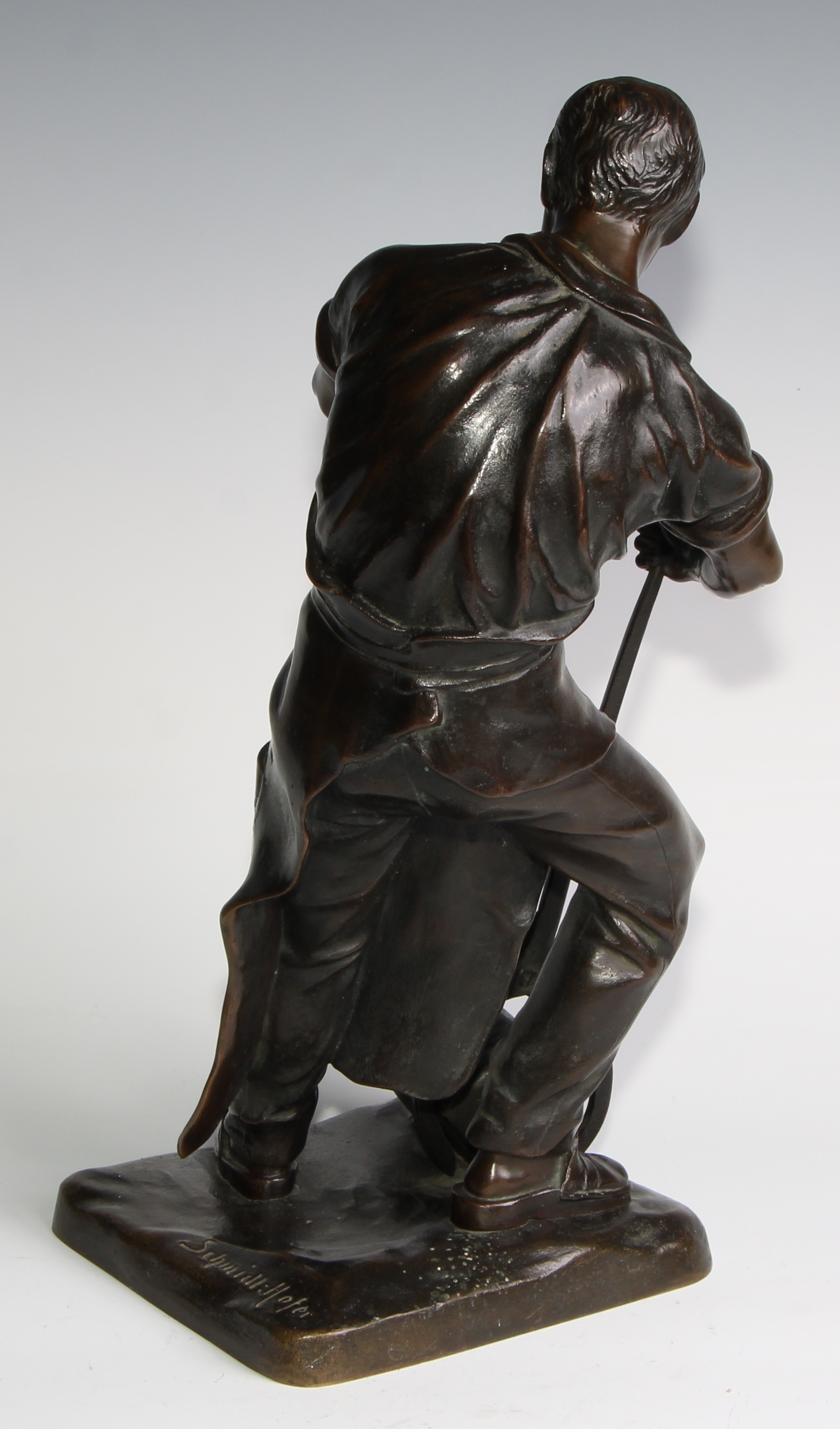 Otto Schmidt-Hofer (German, 1873–1925), a dark patinated bronze figure, Blacksmith, 37cm high - Image 5 of 6