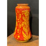 A Bernard Moore waisted cylindrical vase, decorated with stylised flowering leafy stems on a