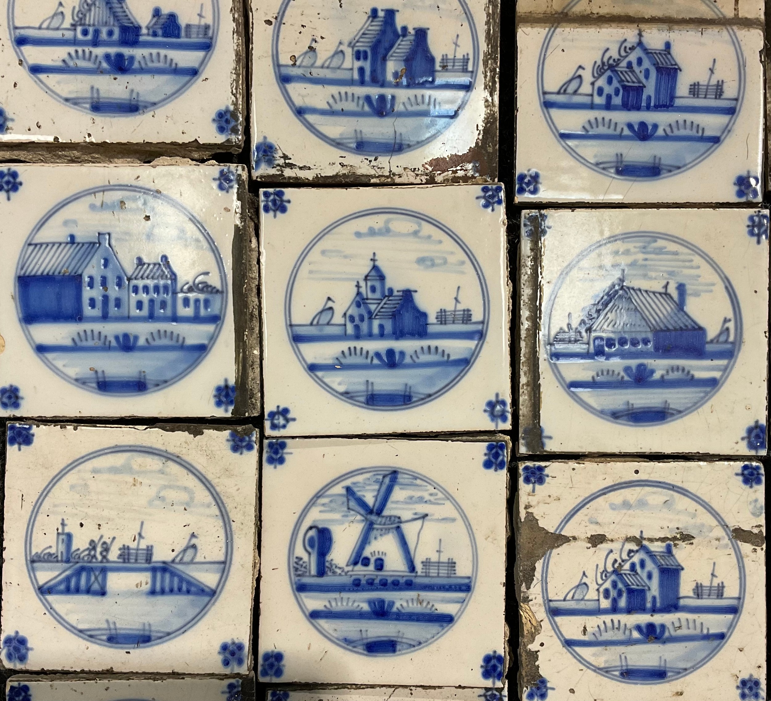 A quantity of Delftware blue and white tiles, predominantly decorated in the traditional manner with - Image 3 of 4