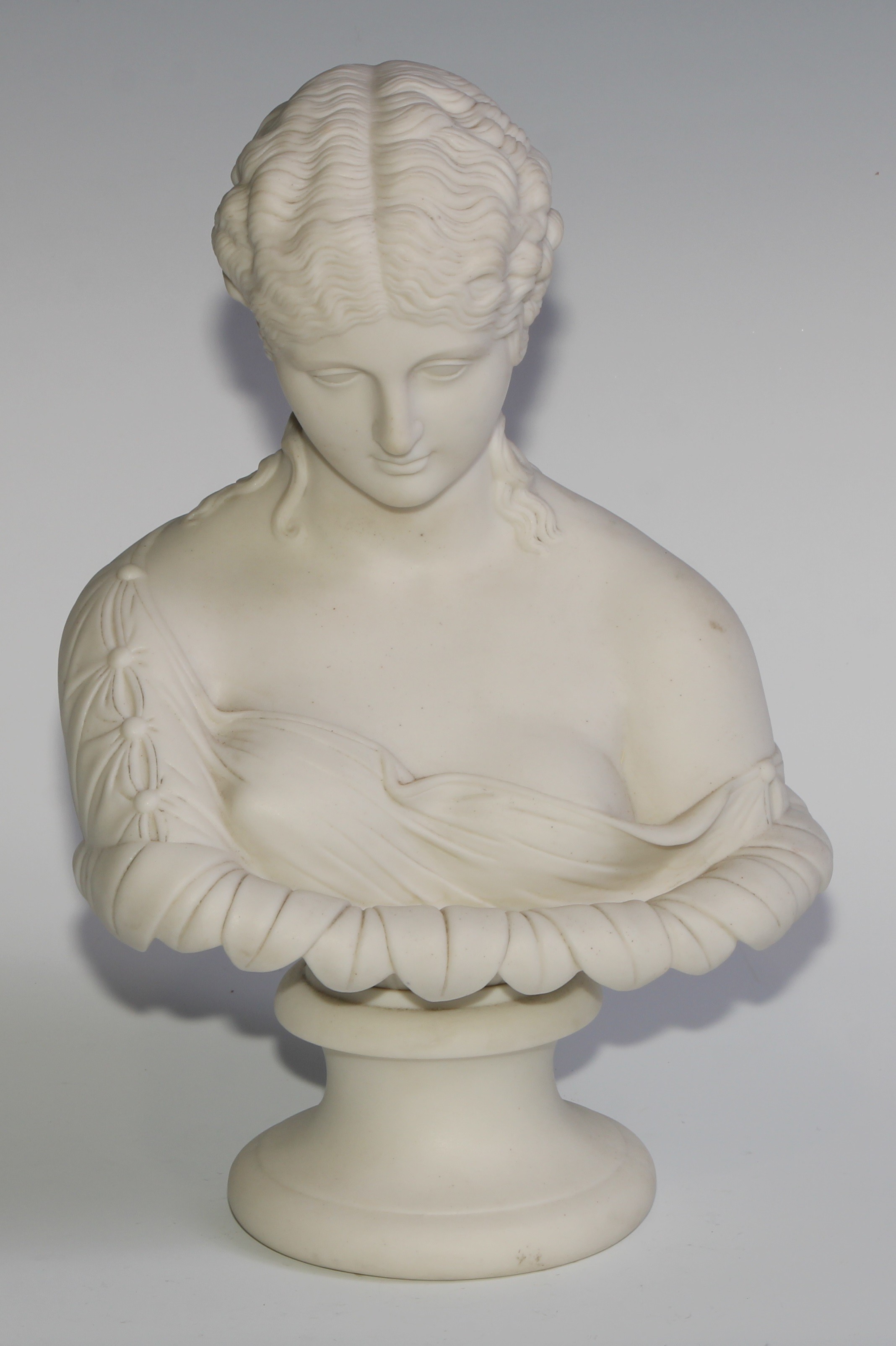 A 19th century Parian ware bust, of Clytie, after Delpech, turned socle, 30cm high, c.1870 - Image 2 of 5