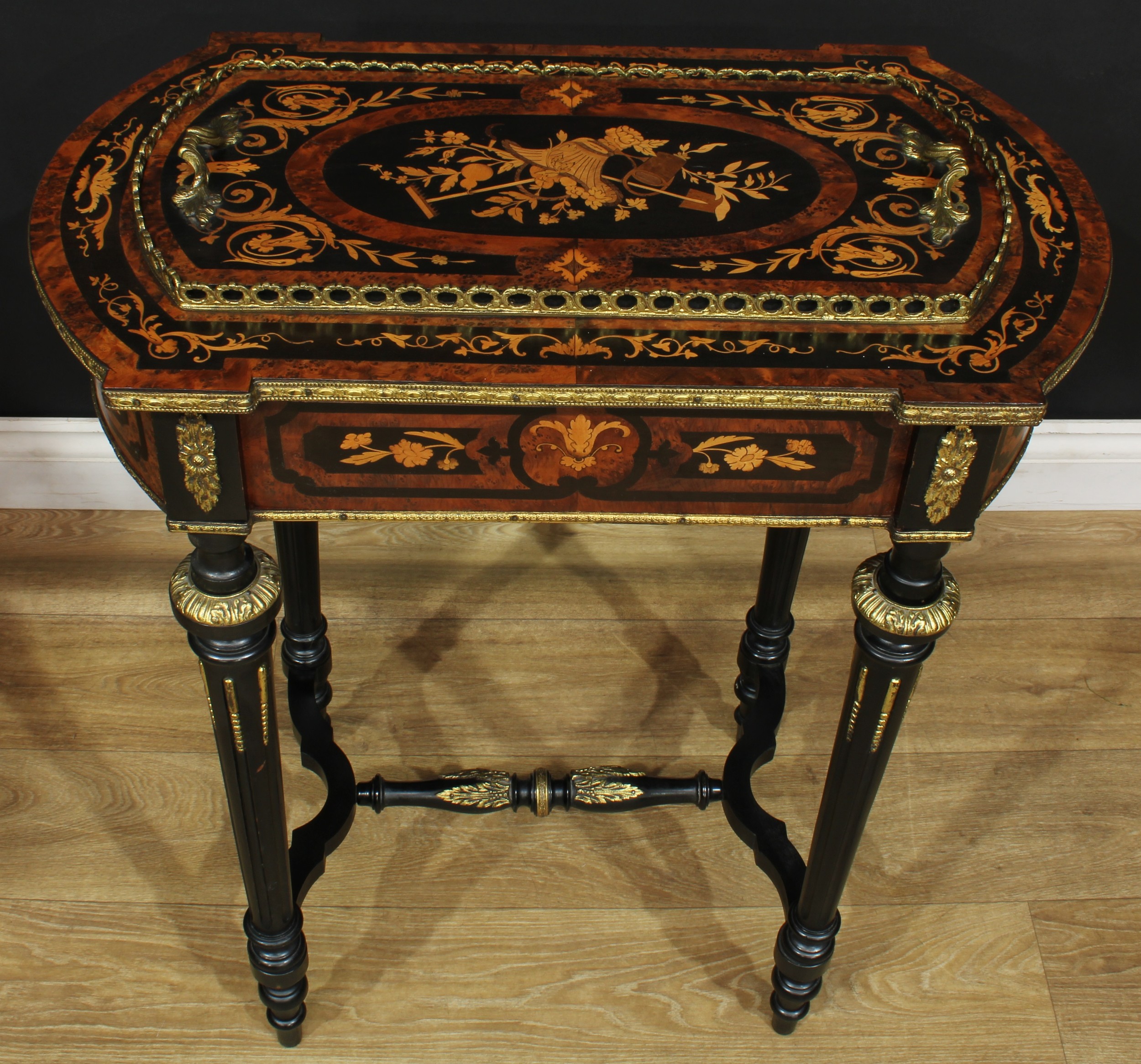 A 19th century gilt metal mounted amboyna, ebonised and marquetry jardiniere table, removable - Image 5 of 6