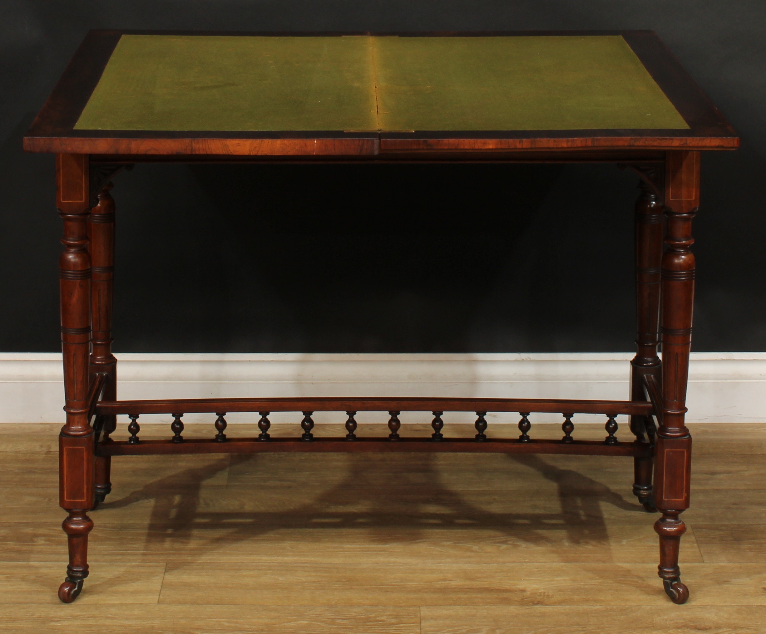 A late Victorian rosewood and marquetry card table, in the manner of Gillows of Lancaster and - Image 3 of 6