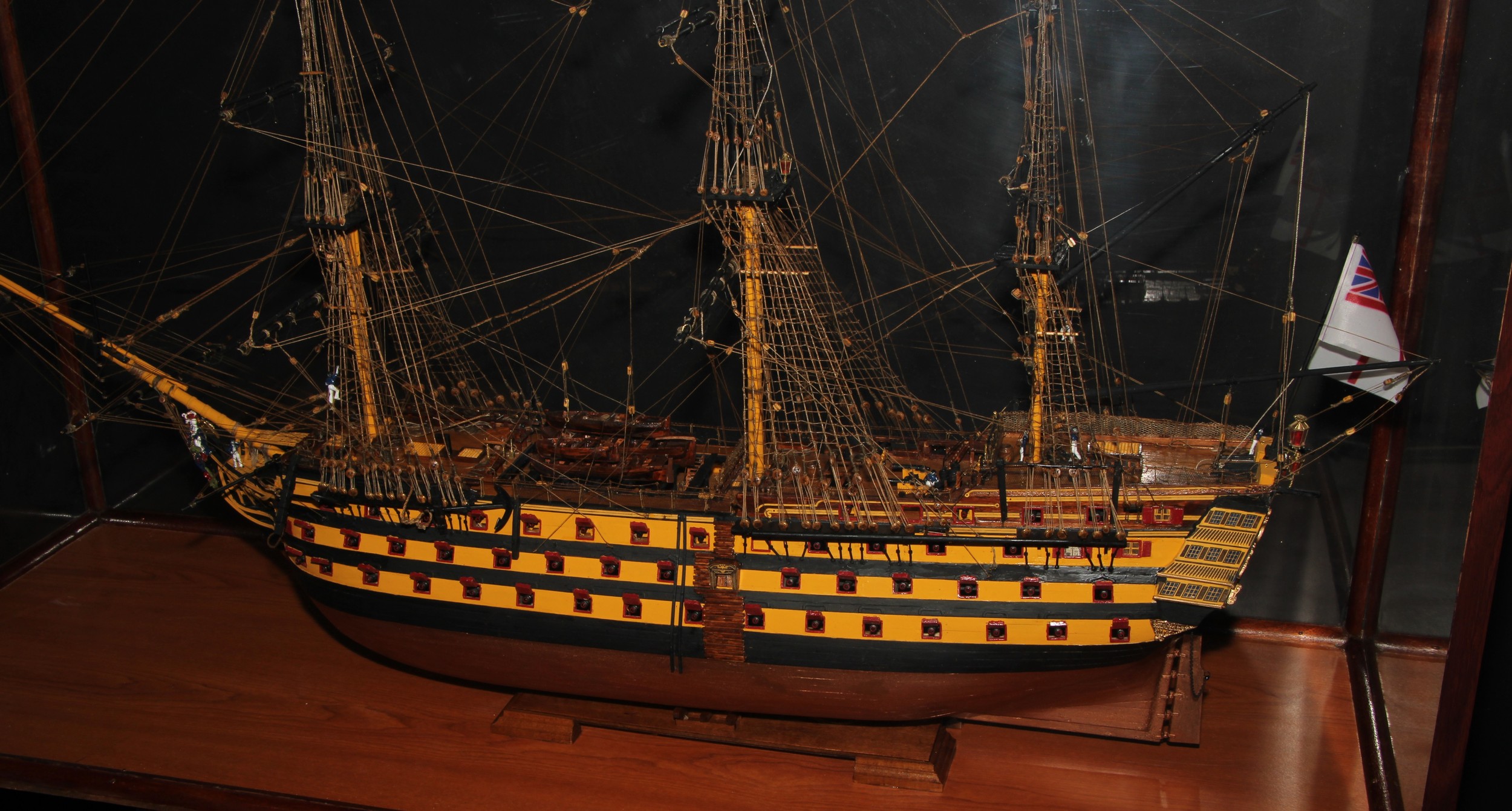 A large scratch-built maritime ship model, HMS Victory, cased, 93cm high, 135cm wide, 50cm deep - Image 4 of 5