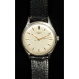 A gentleman's Longines stainless steel wristwatch, champagne dial, baton markers, sweeping centre