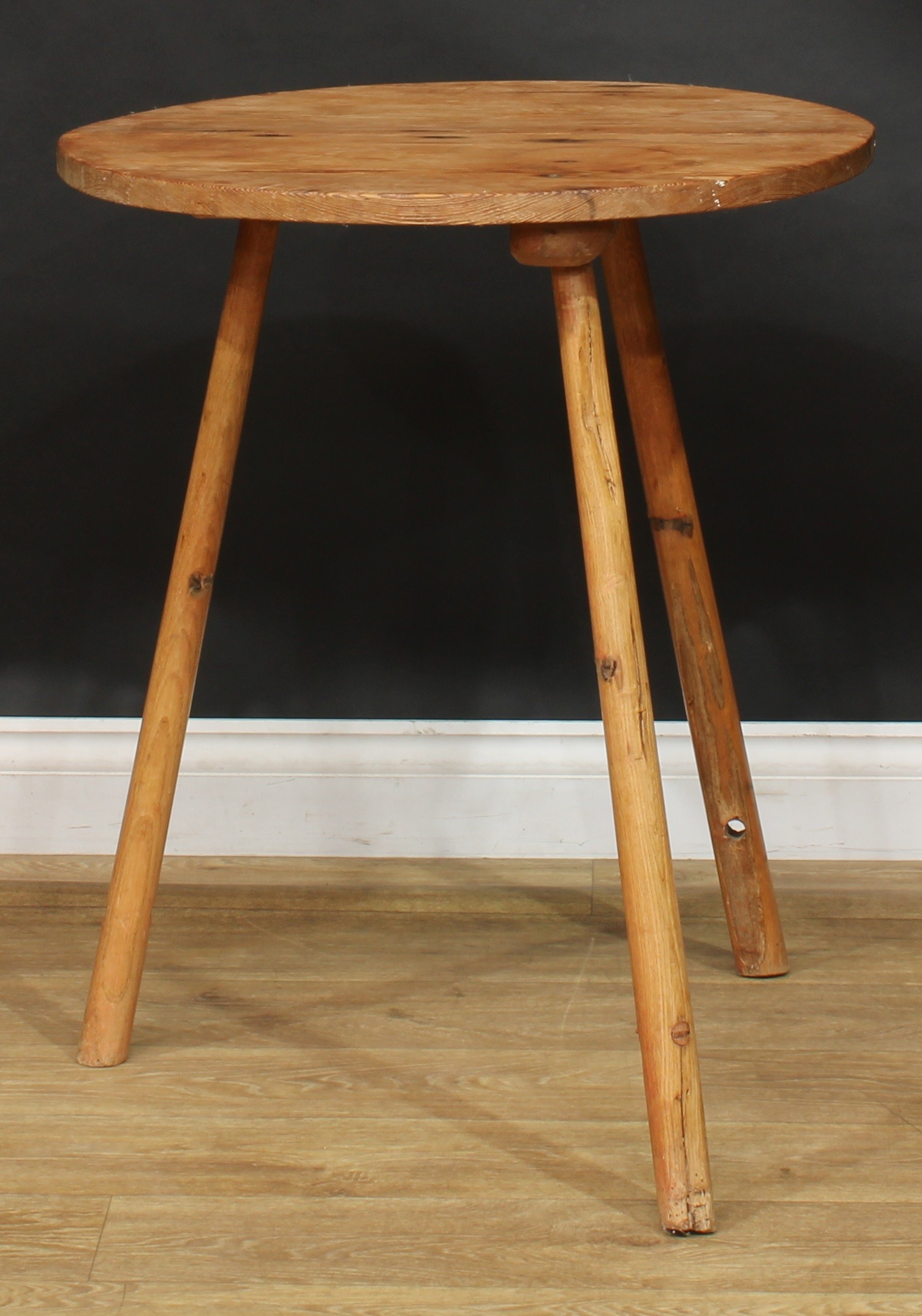 A 19th century pine and ash cricket table, circular top, 73cm high, 61cm diameter - Image 4 of 4