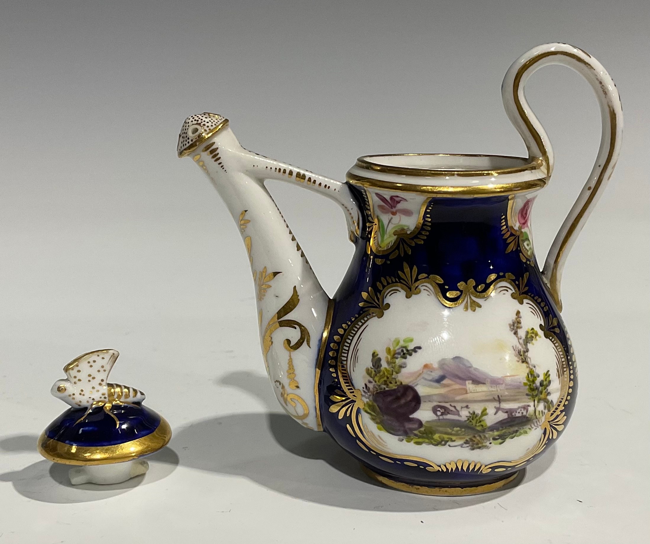 An English porcelain miniature jug and bowl, probably Rockingham, painted with flowers on a green - Image 7 of 12