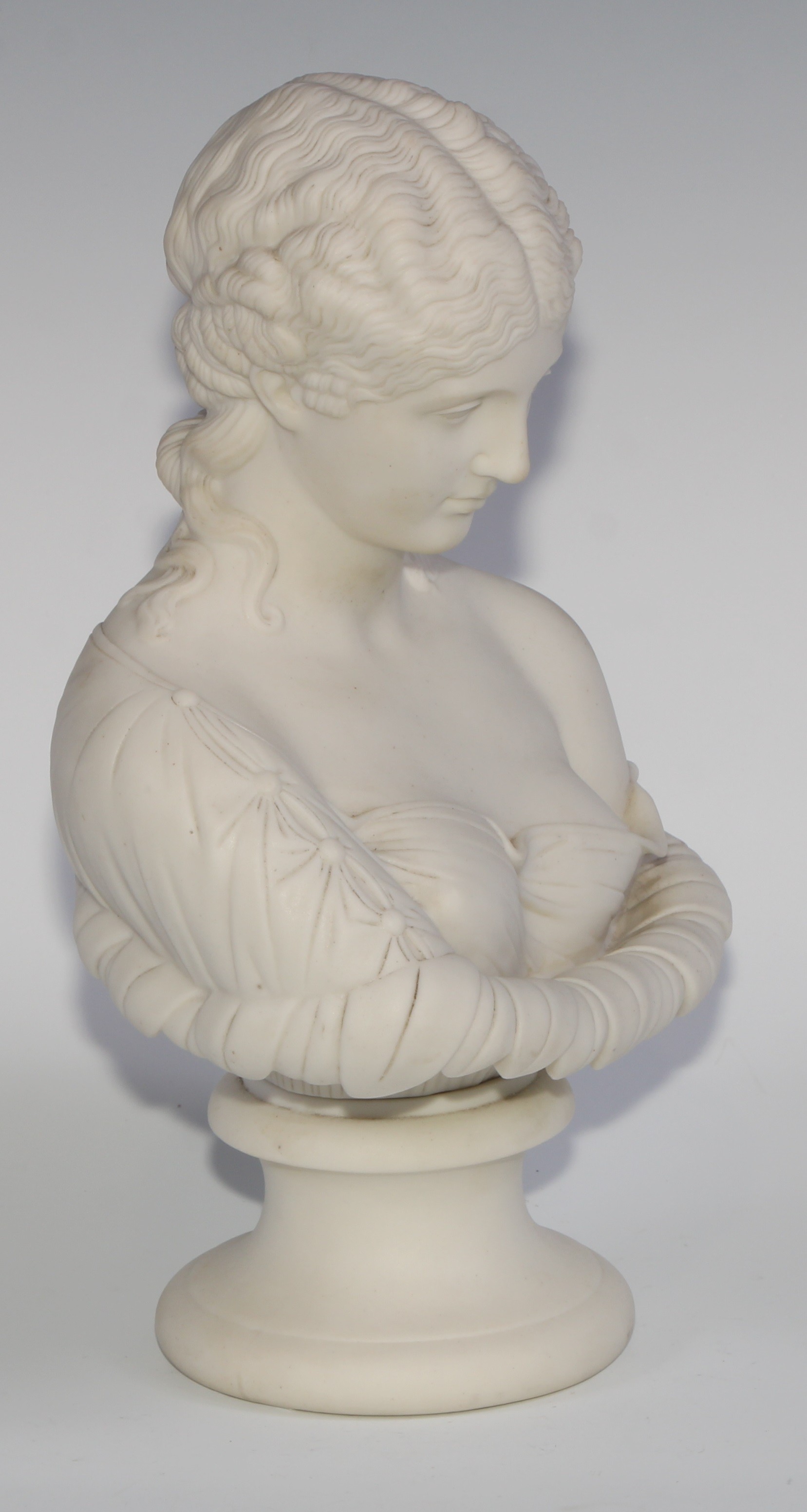 A 19th century Parian ware bust, of Clytie, after Delpech, turned socle, 30cm high, c.1870 - Image 3 of 5